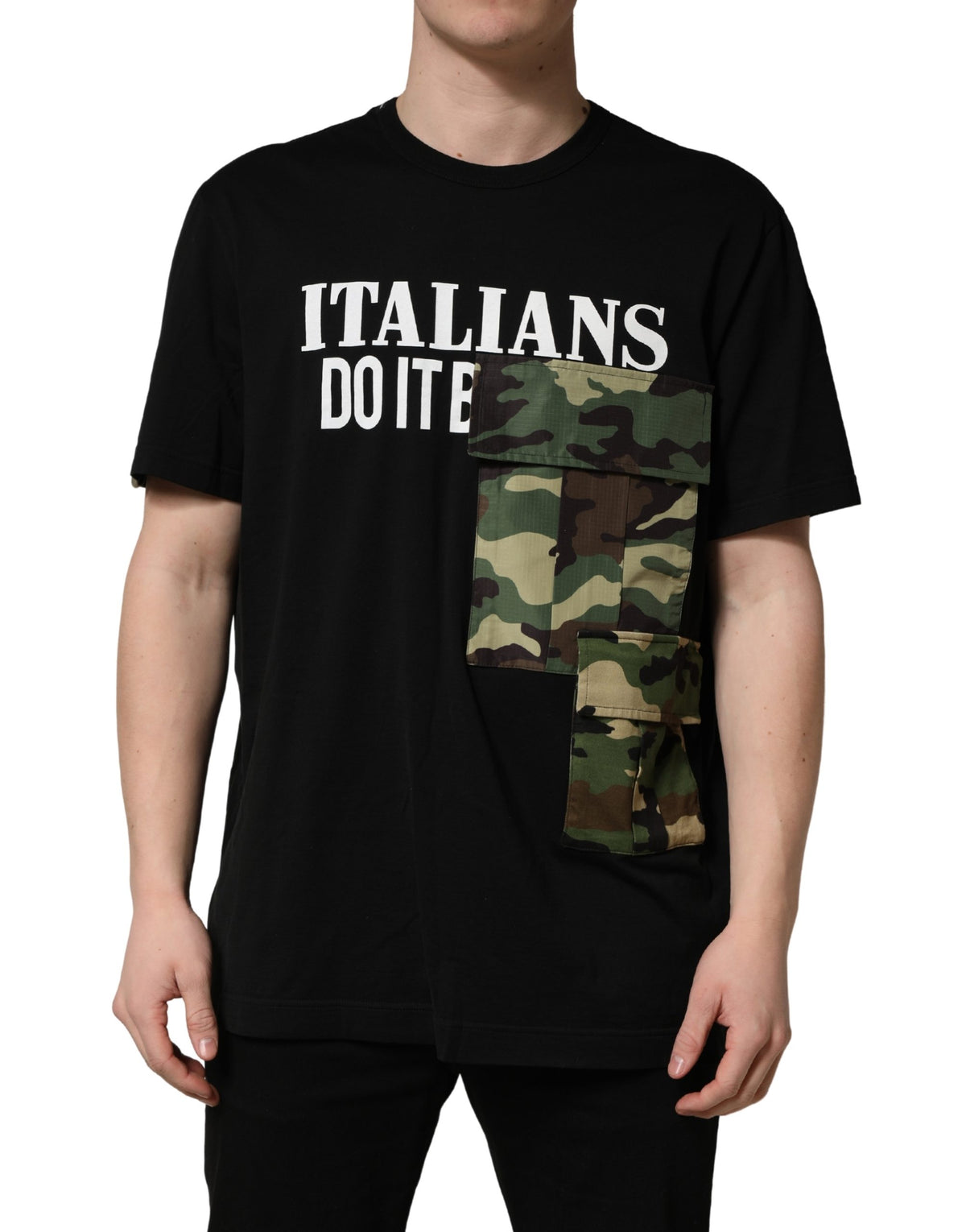 Dolce & Gabbana Black Camouflage Graphic Cotton Crewneck Men's T-shirt
