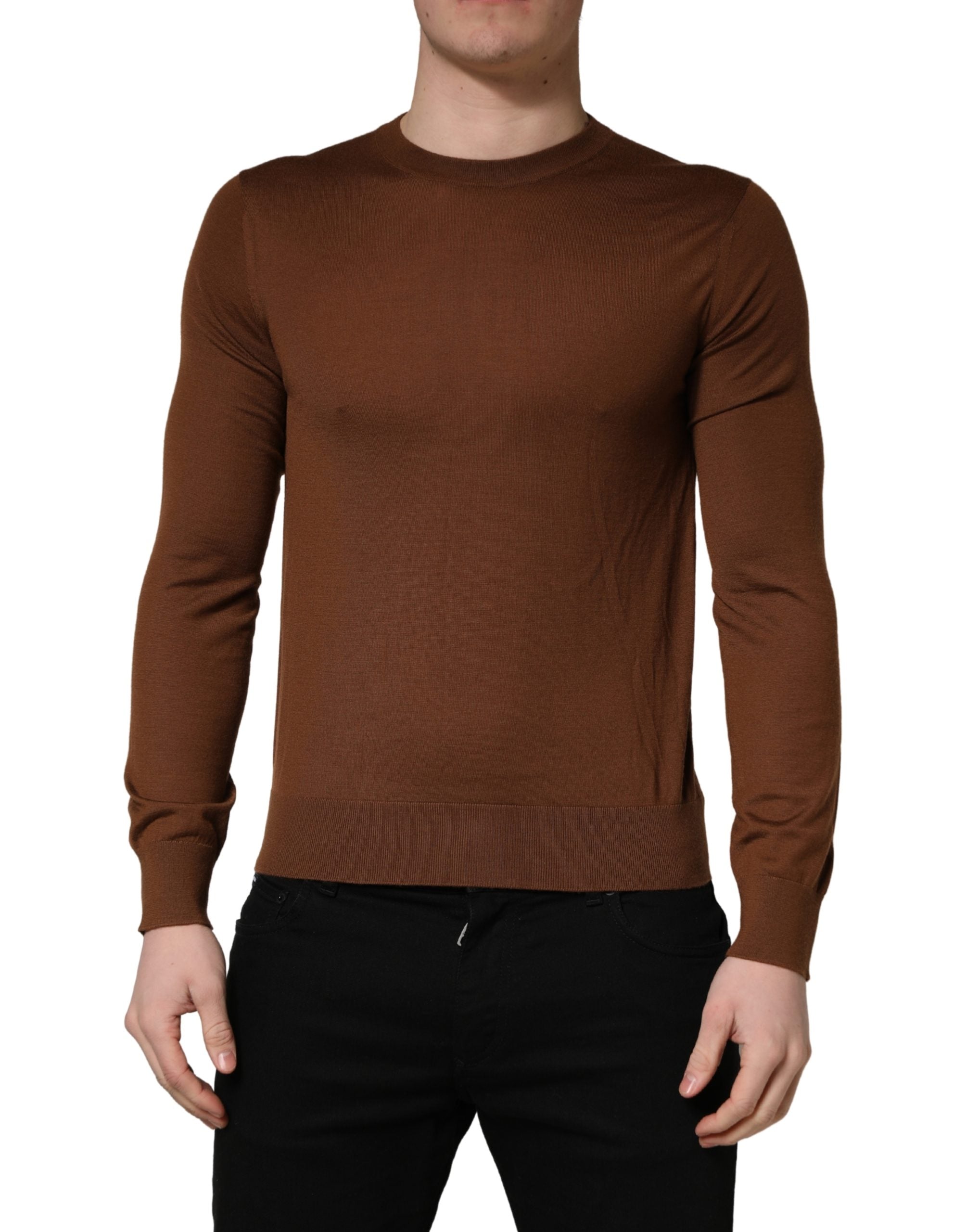 Dolce & Gabbana Brown Cashmere Men Crew Neck Pullover Men's Sweater