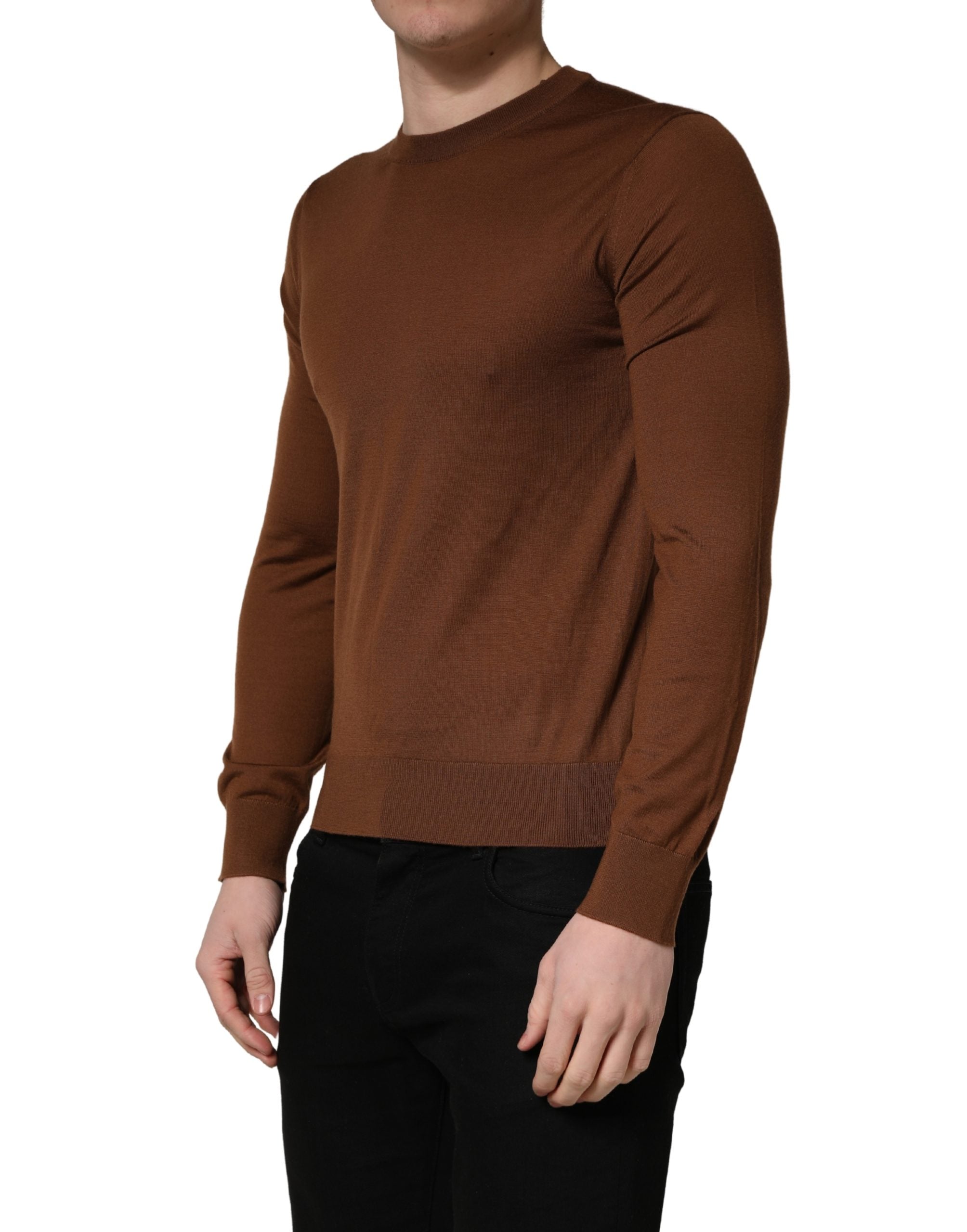 Dolce & Gabbana Brown Cashmere Men Crew Neck Pullover Men's Sweater