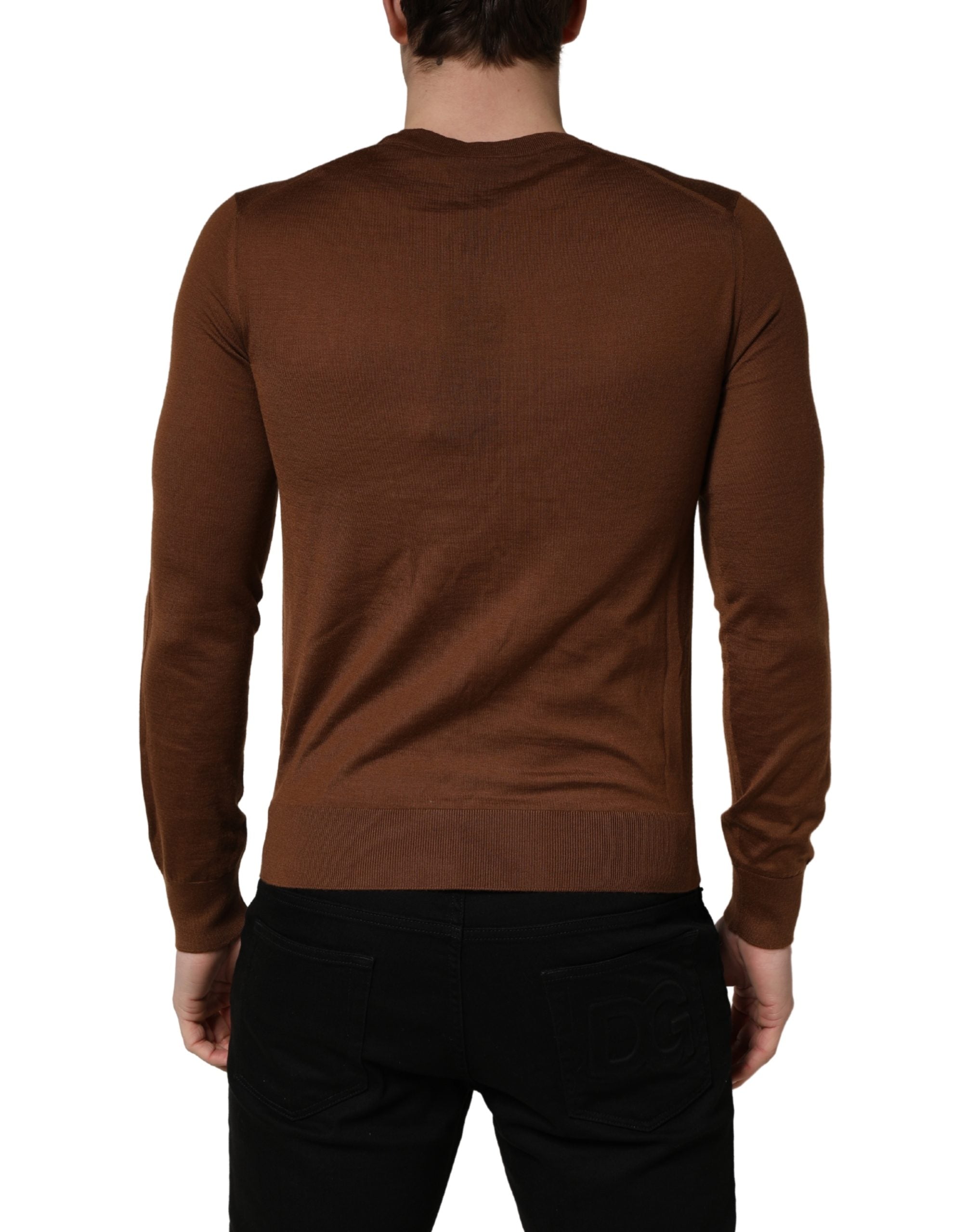 Dolce & Gabbana Brown Cashmere Men Crew Neck Pullover Men's Sweater