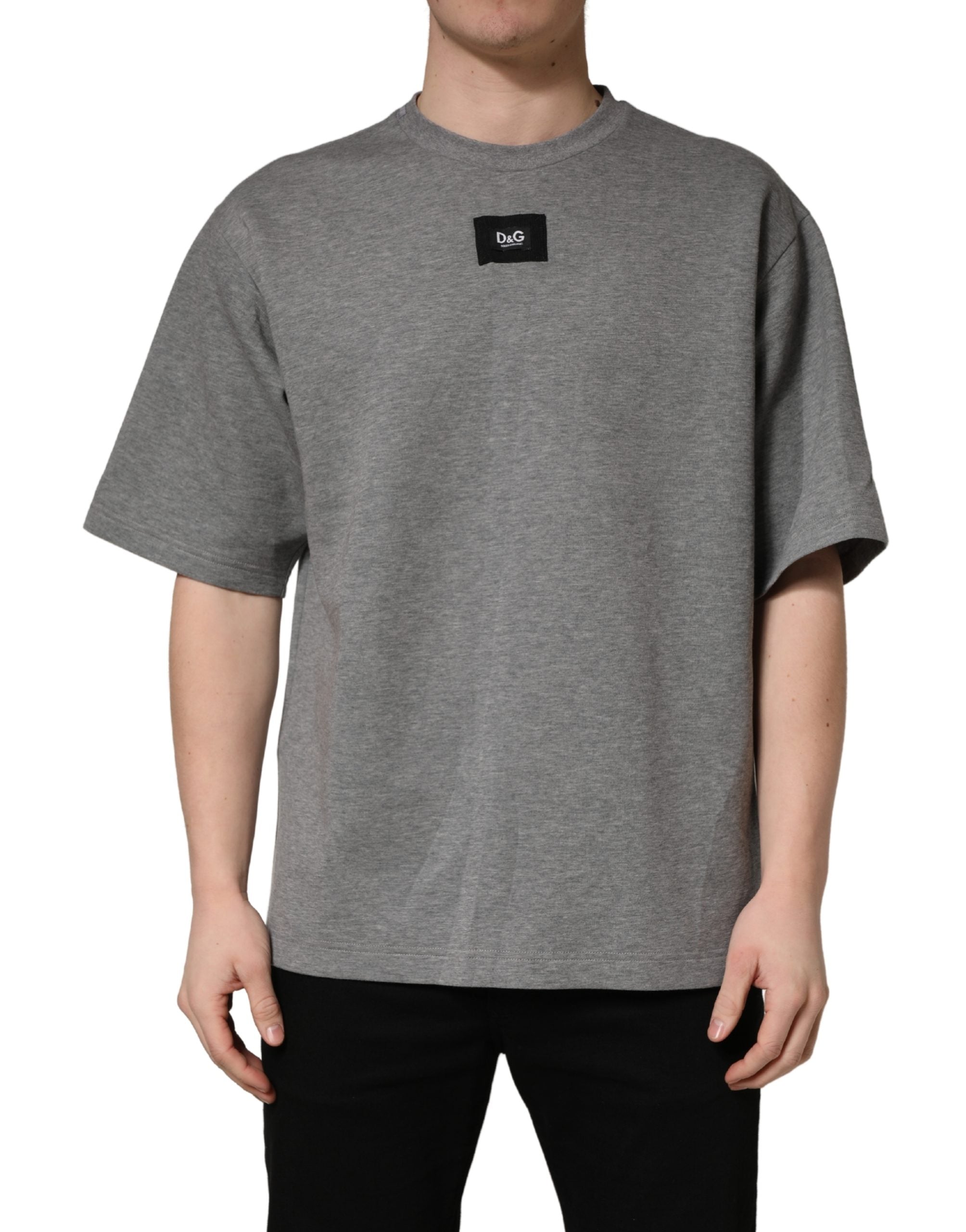 Dolce & Gabbana Gray Cotton Logo Appliqué CrewNeck Men's T-shirt (Pre-Owned)