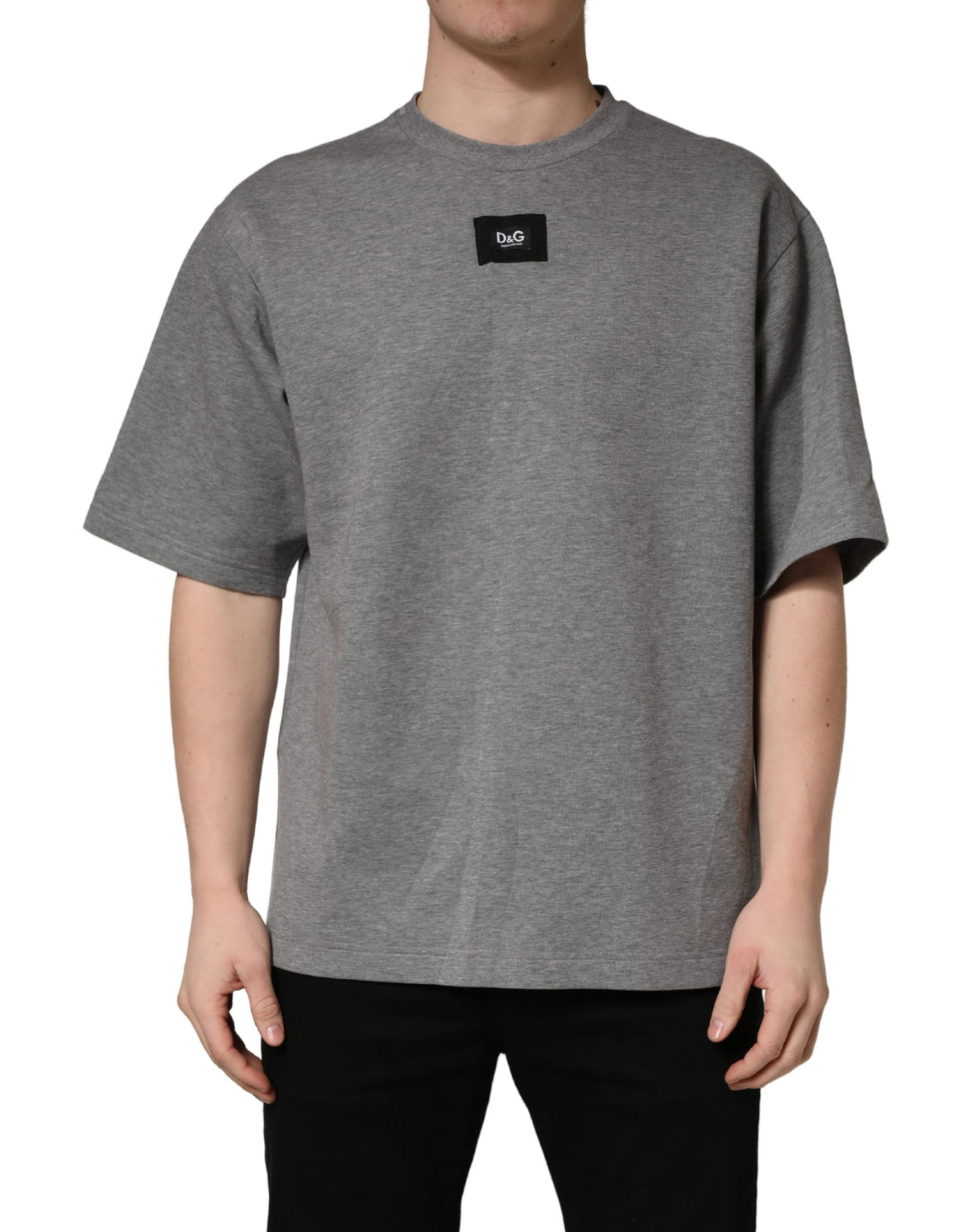 Dolce & Gabbana Gray Cotton Logo Appliqué CrewNeck Men's T-shirt (Pre-Owned)