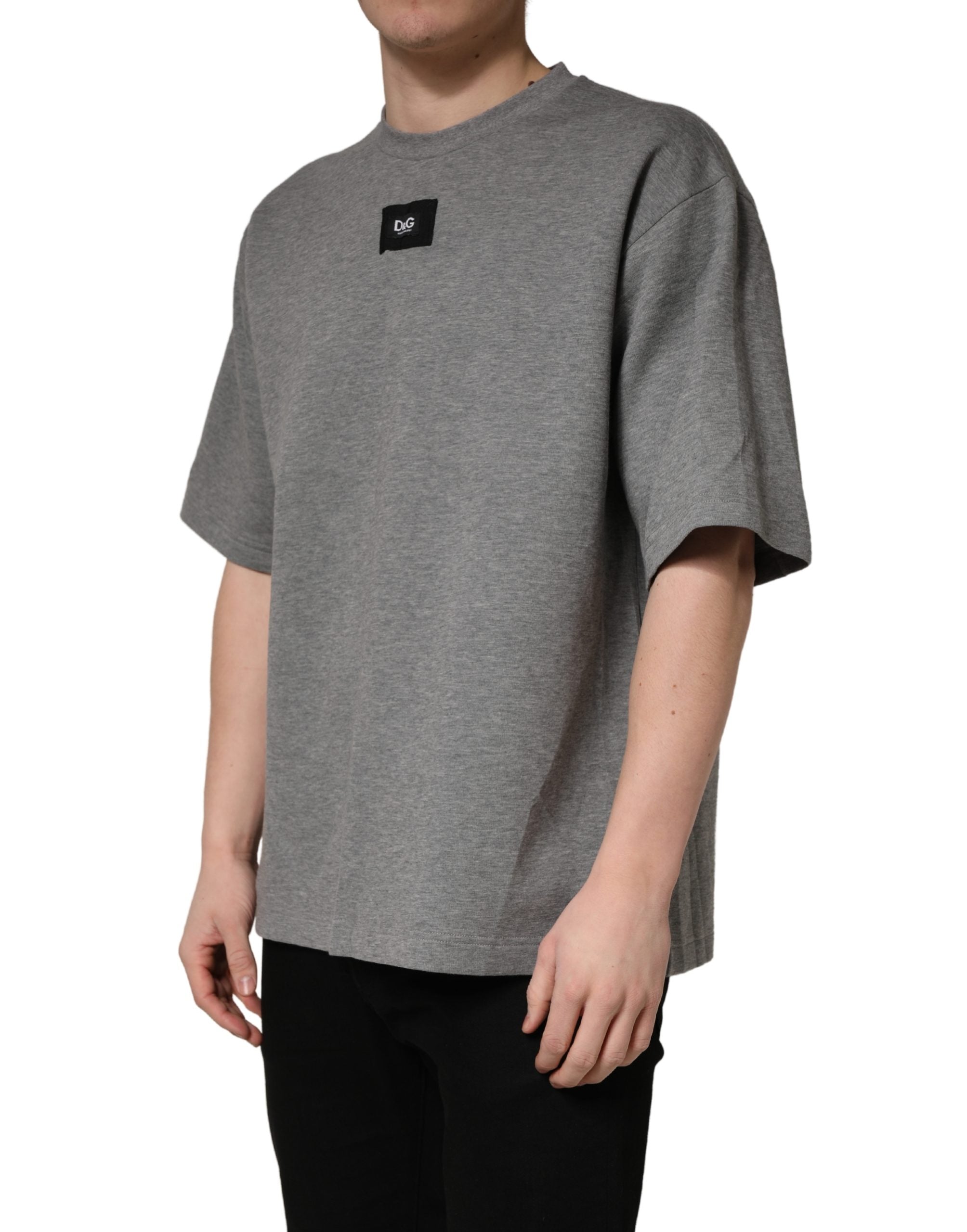 Dolce & Gabbana Gray Cotton Logo Appliqué CrewNeck Men's T-shirt (Pre-Owned)