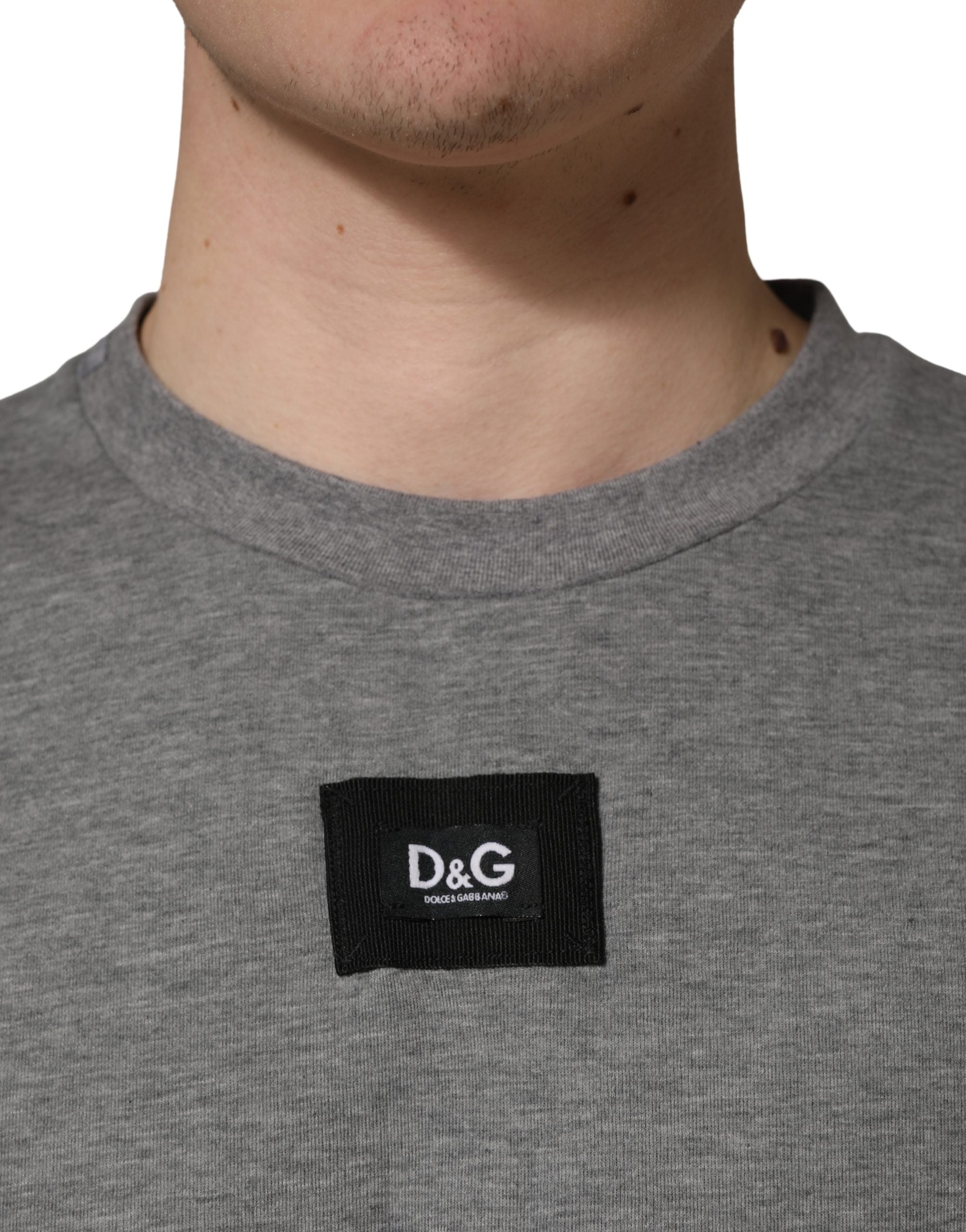 Dolce & Gabbana Gray Cotton Logo Appliqué CrewNeck Men's T-shirt (Pre-Owned)