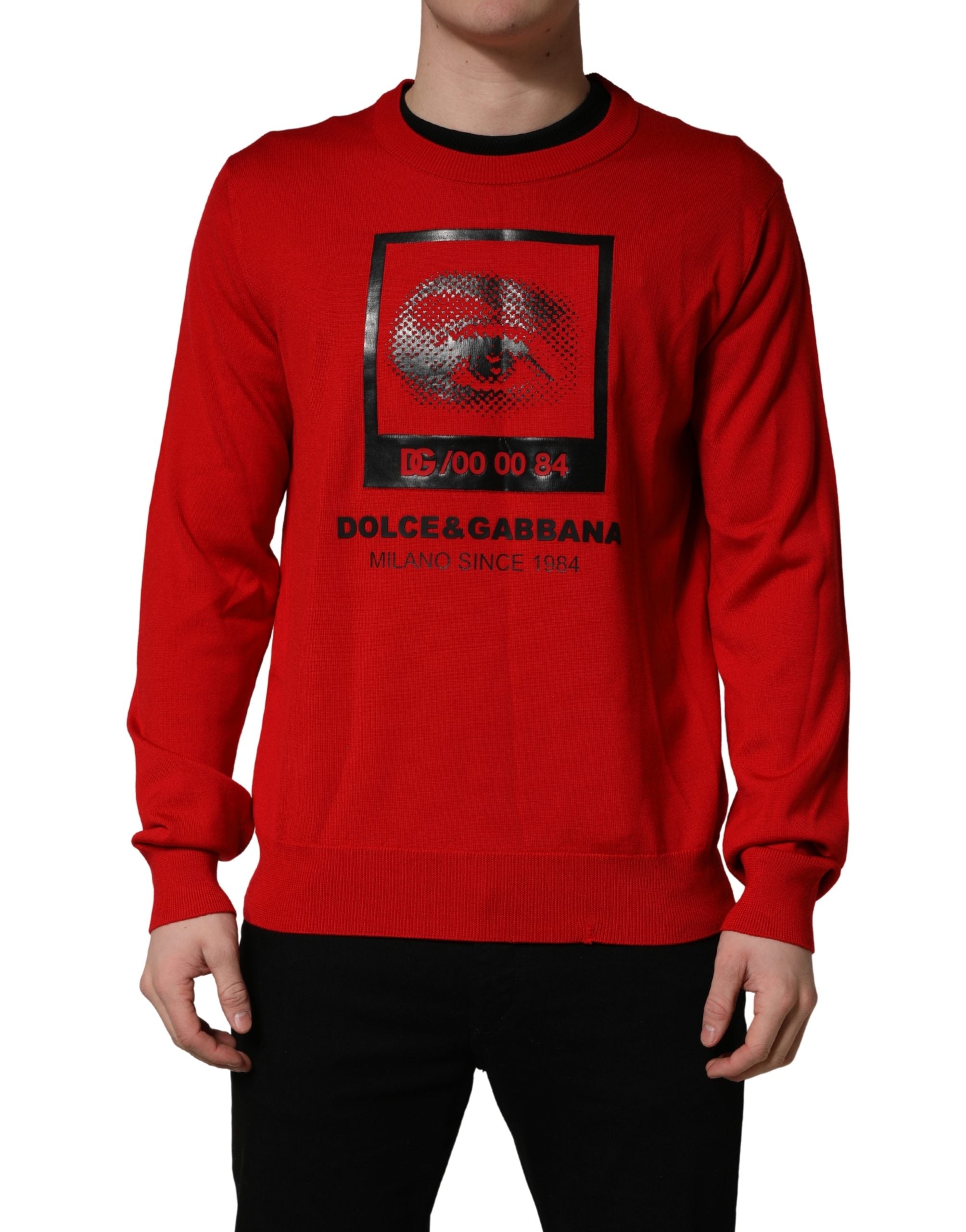 Dolce & Gabbana Red Eye Print Crew Neck Pullover Men's Sweater (Pre-Owned)