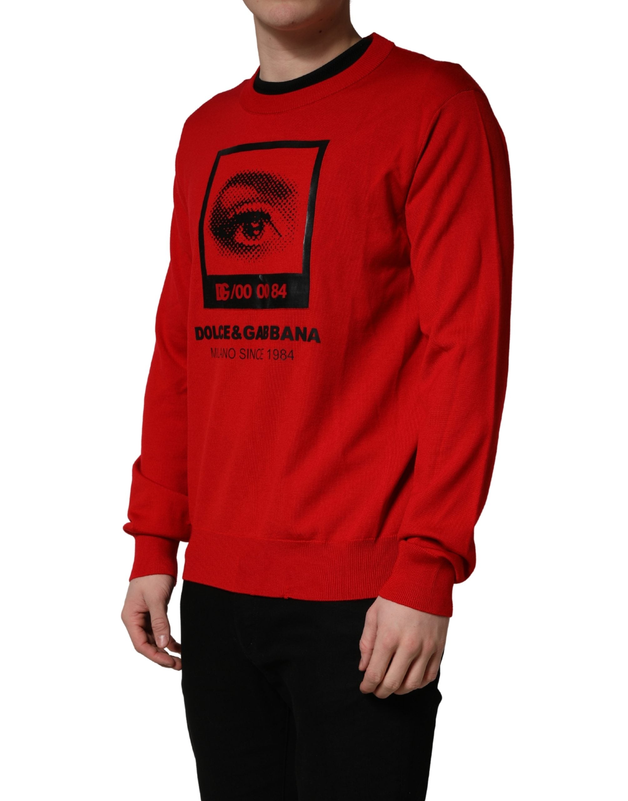 Dolce & Gabbana Red Eye Print Crew Neck Pullover Men's Sweater (Pre-Owned)