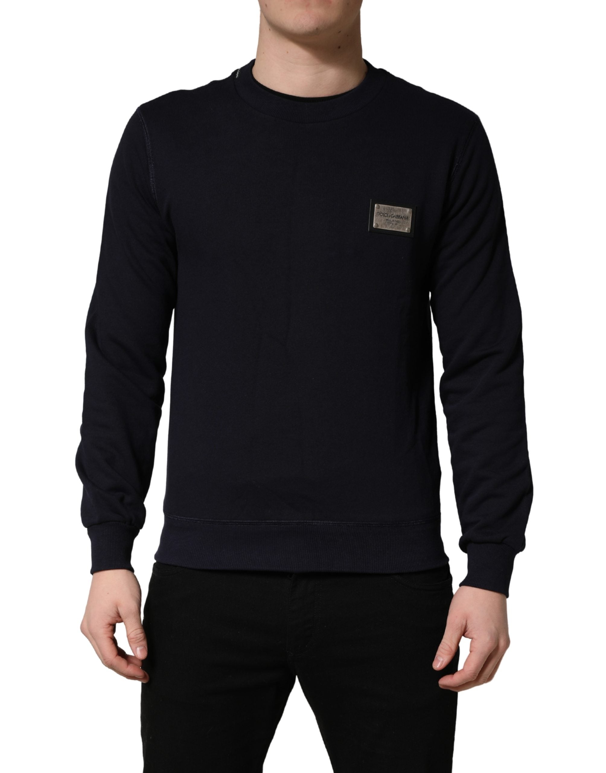 Dolce & Gabbana Black Logo Plaque Jersey Sweatshirt Cotton Men's Sweater (Pre-Owned)