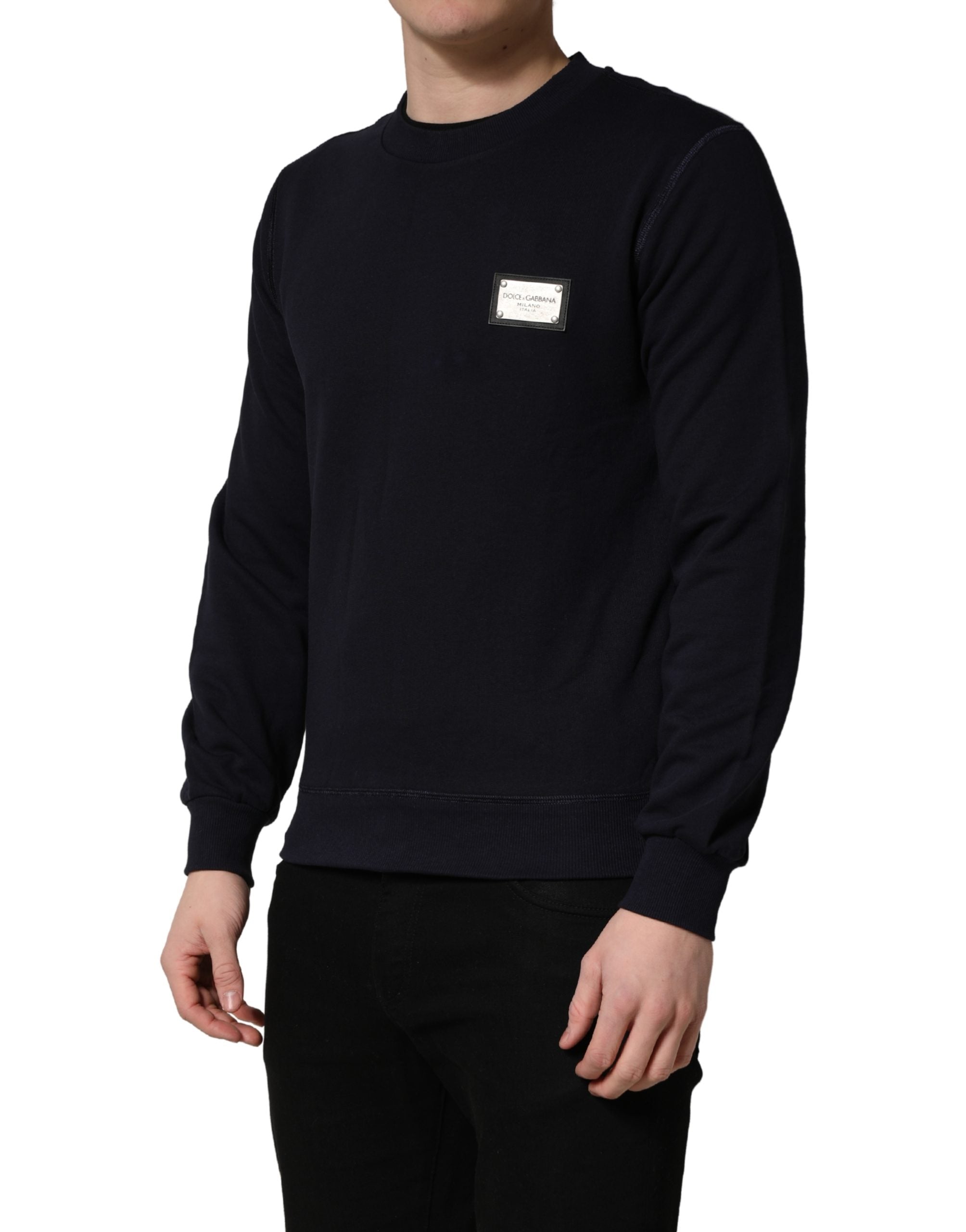 Dolce & Gabbana Black Logo Plaque Jersey Sweatshirt Cotton Men's Sweater (Pre-Owned)