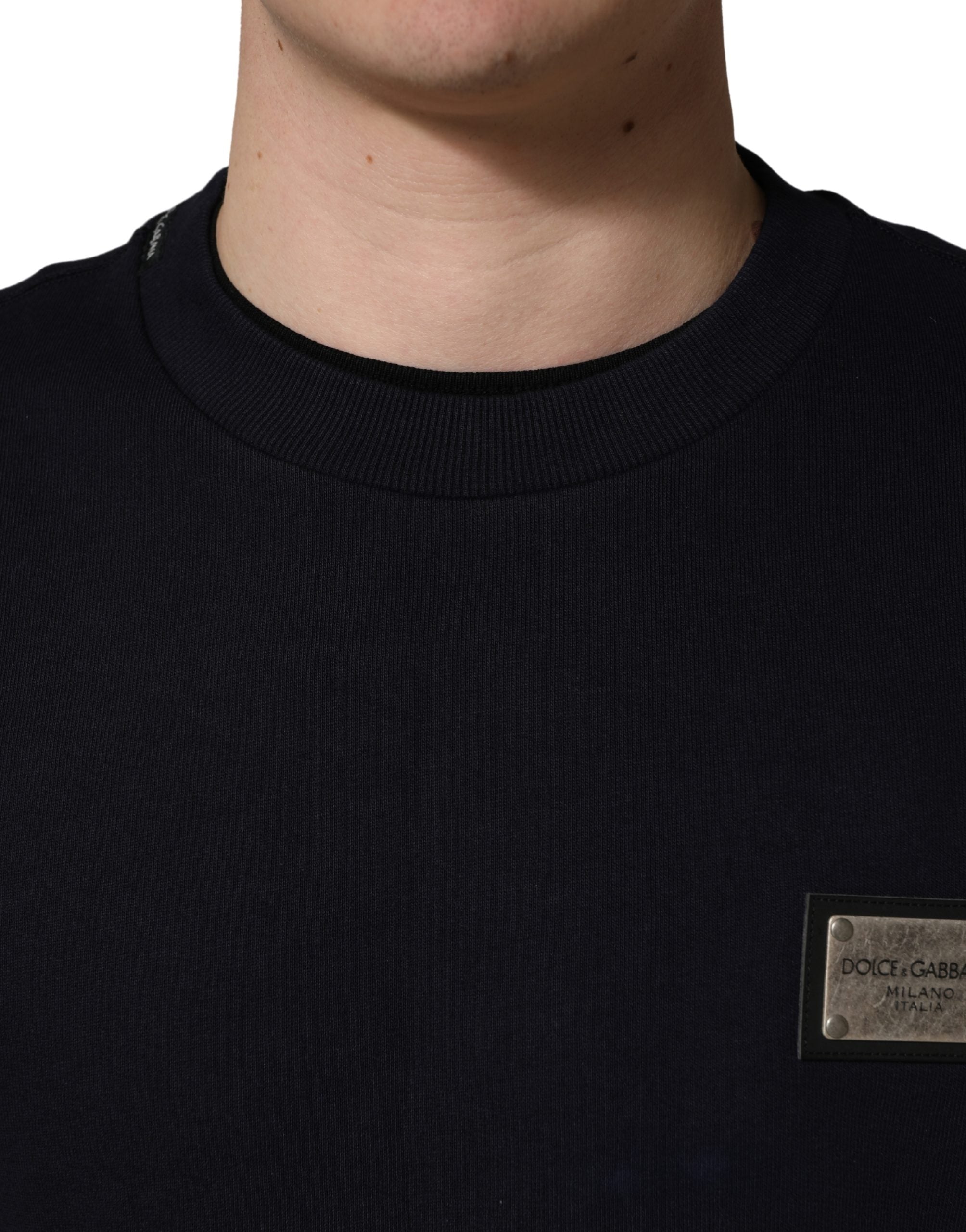 Dolce & Gabbana Black Logo Plaque Jersey Sweatshirt Cotton Men's Sweater (Pre-Owned)