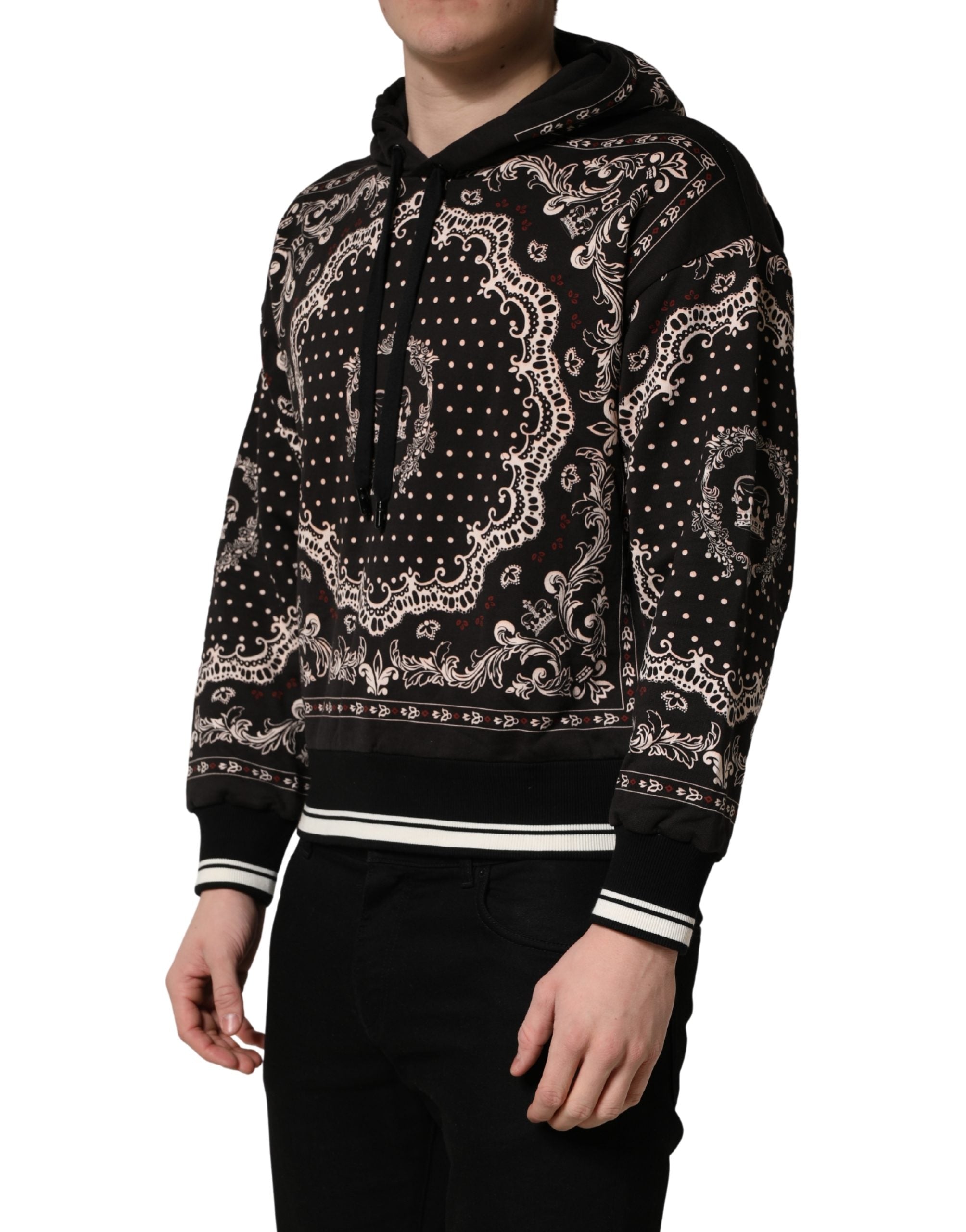 Dolce & Gabbana Black Bandana Print Cotton Men Hoodie Men's Sweater (Pre-Owned)