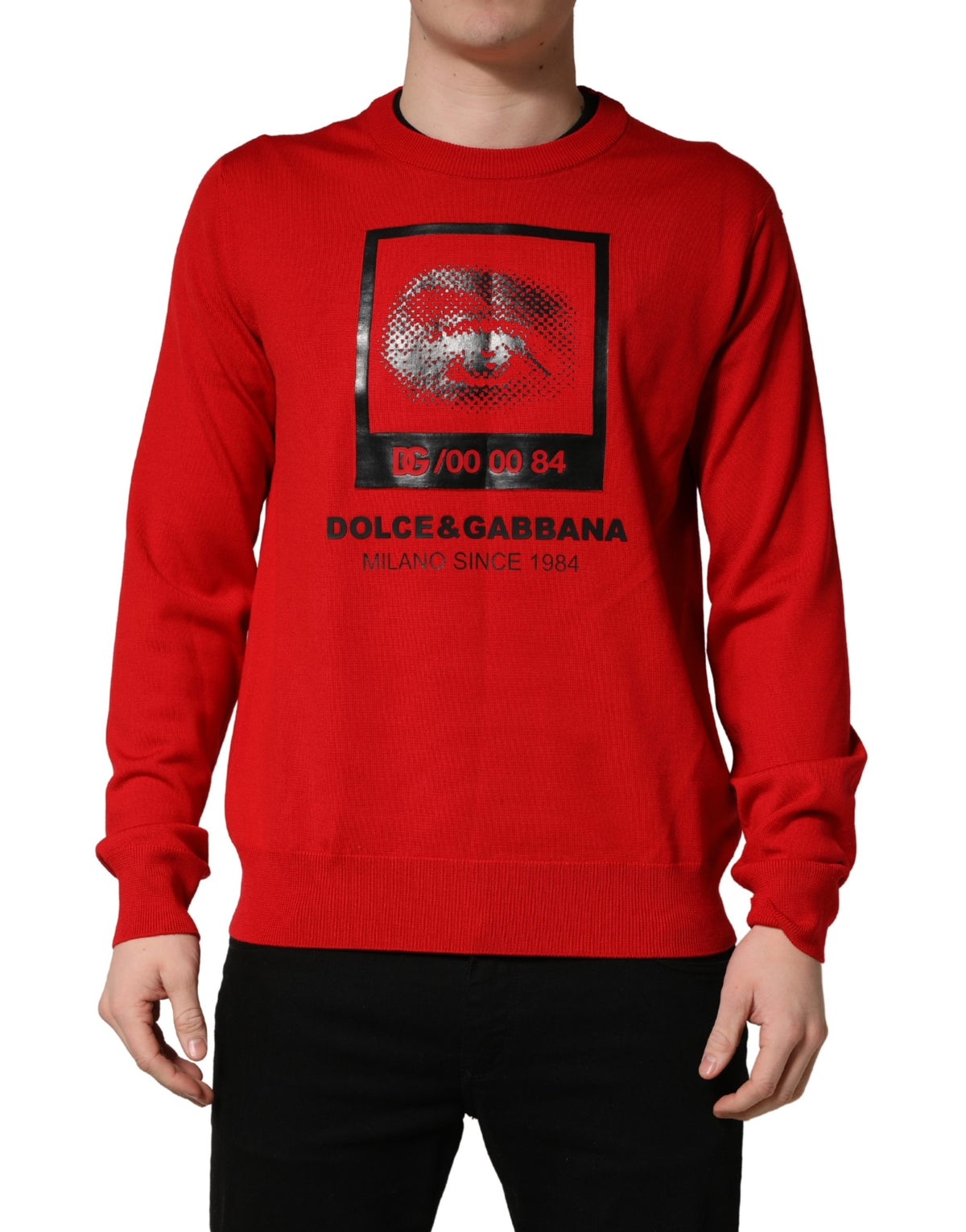 Dolce & Gabbana Red Eye Print Crew Neck Pullover Men's Sweater (Pre-Owned)