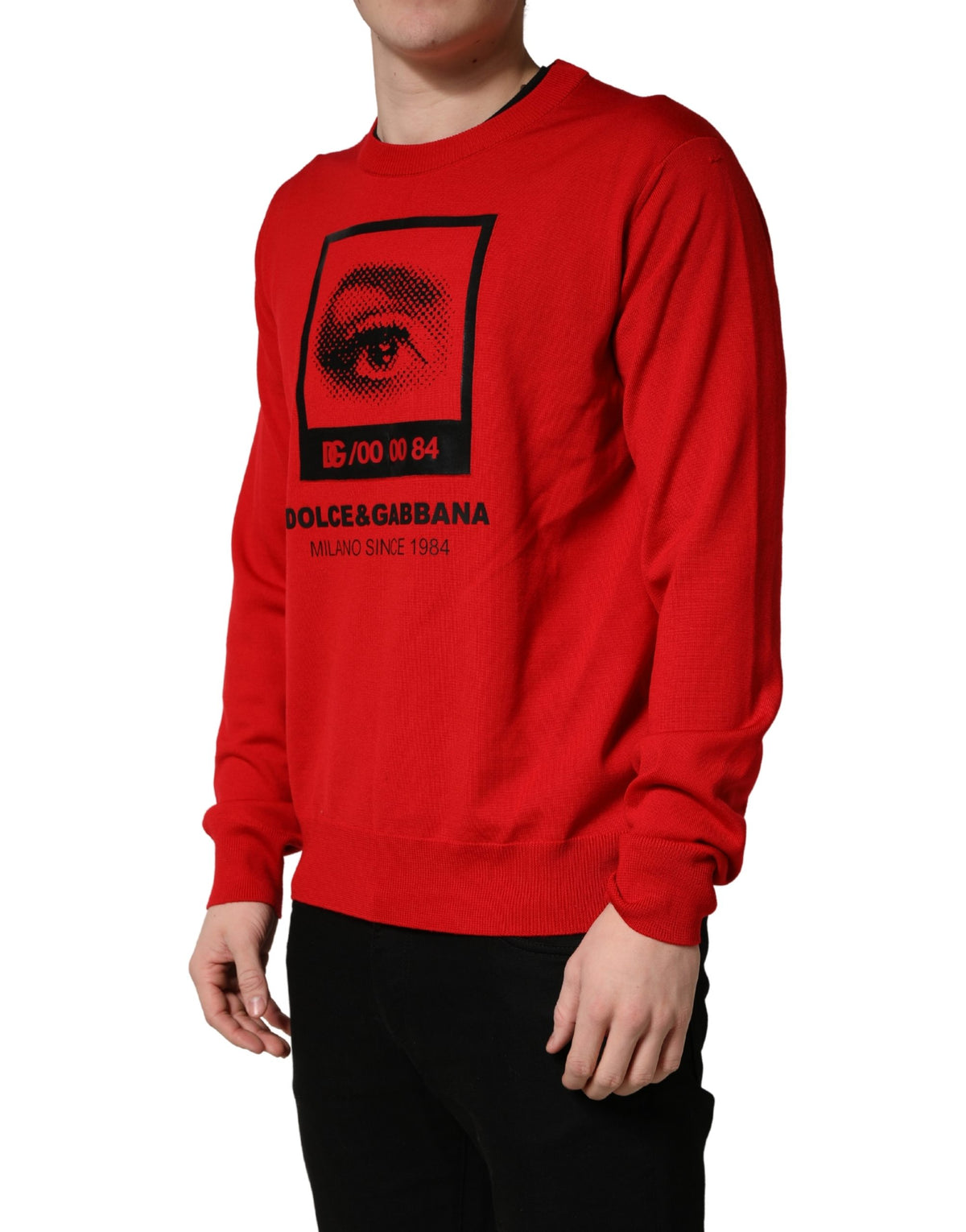 Dolce & Gabbana Red Eye Print Crew Neck Pullover Men's Sweater (Pre-Owned)