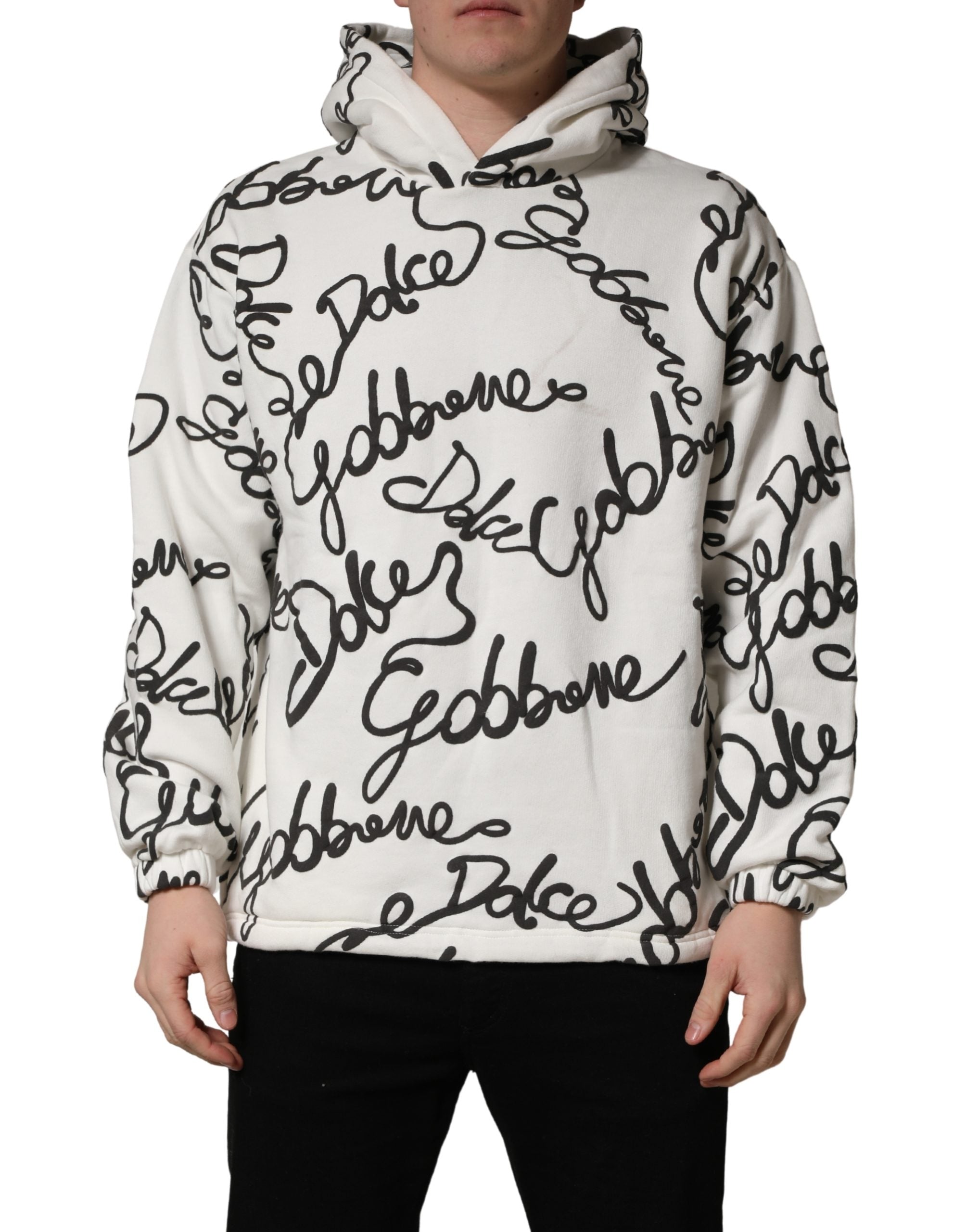 Dolce & Gabbana White Script Logo Print Cotton Sweatshirt Men's Sweater (Pre-Owned)