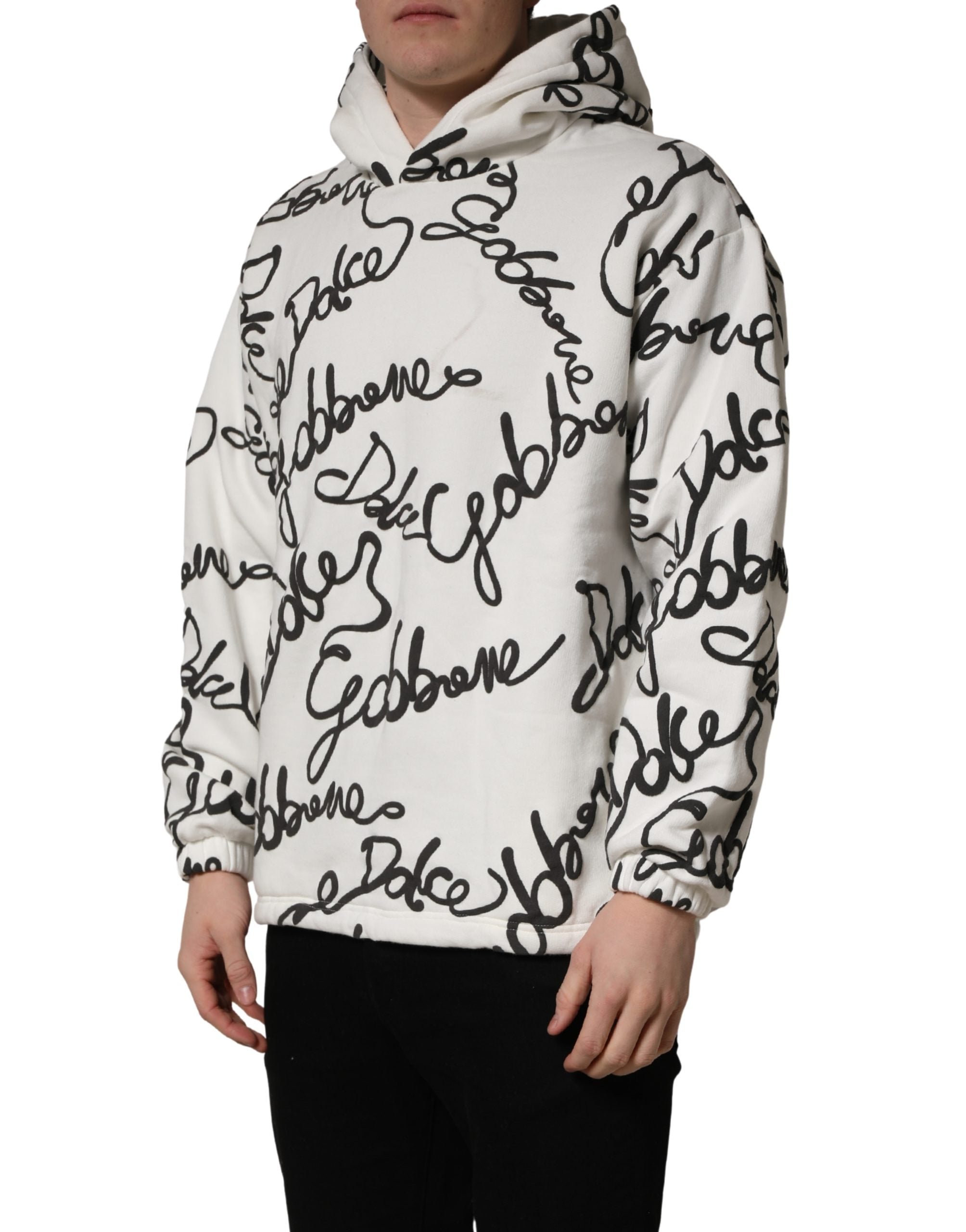 Dolce & Gabbana White Script Logo Print Cotton Sweatshirt Men's Sweater (Pre-Owned)