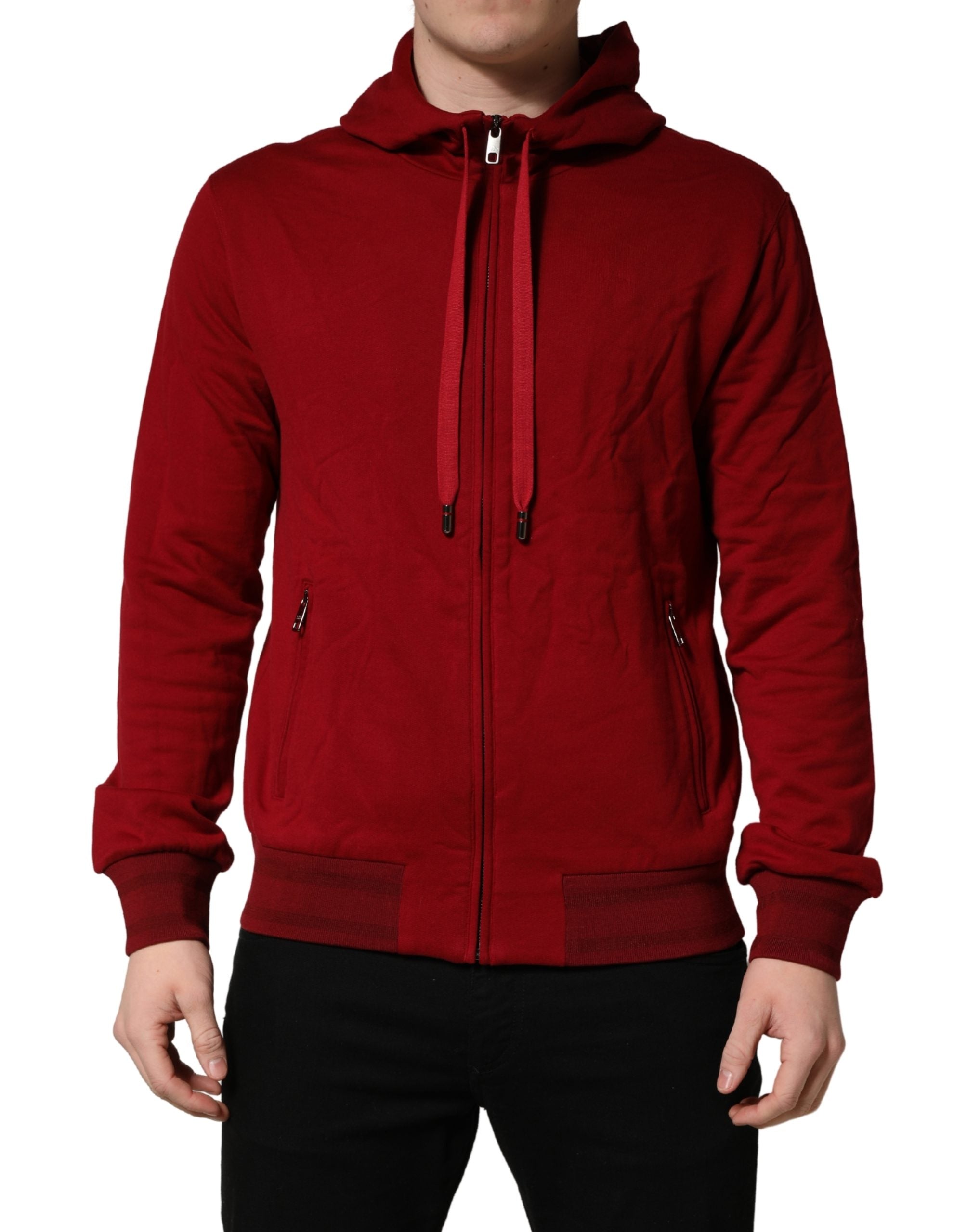 Dolce & Gabbana Red Cotton Full Zip Fleece Men Hoodie Men's Sweater