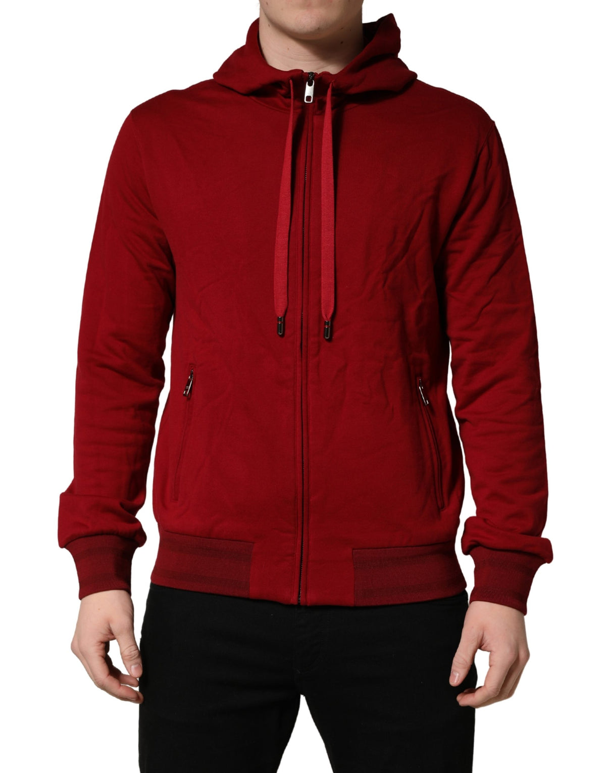 Dolce & Gabbana Red Cotton Full Zip Fleece Men Hoodie Men's Sweater
