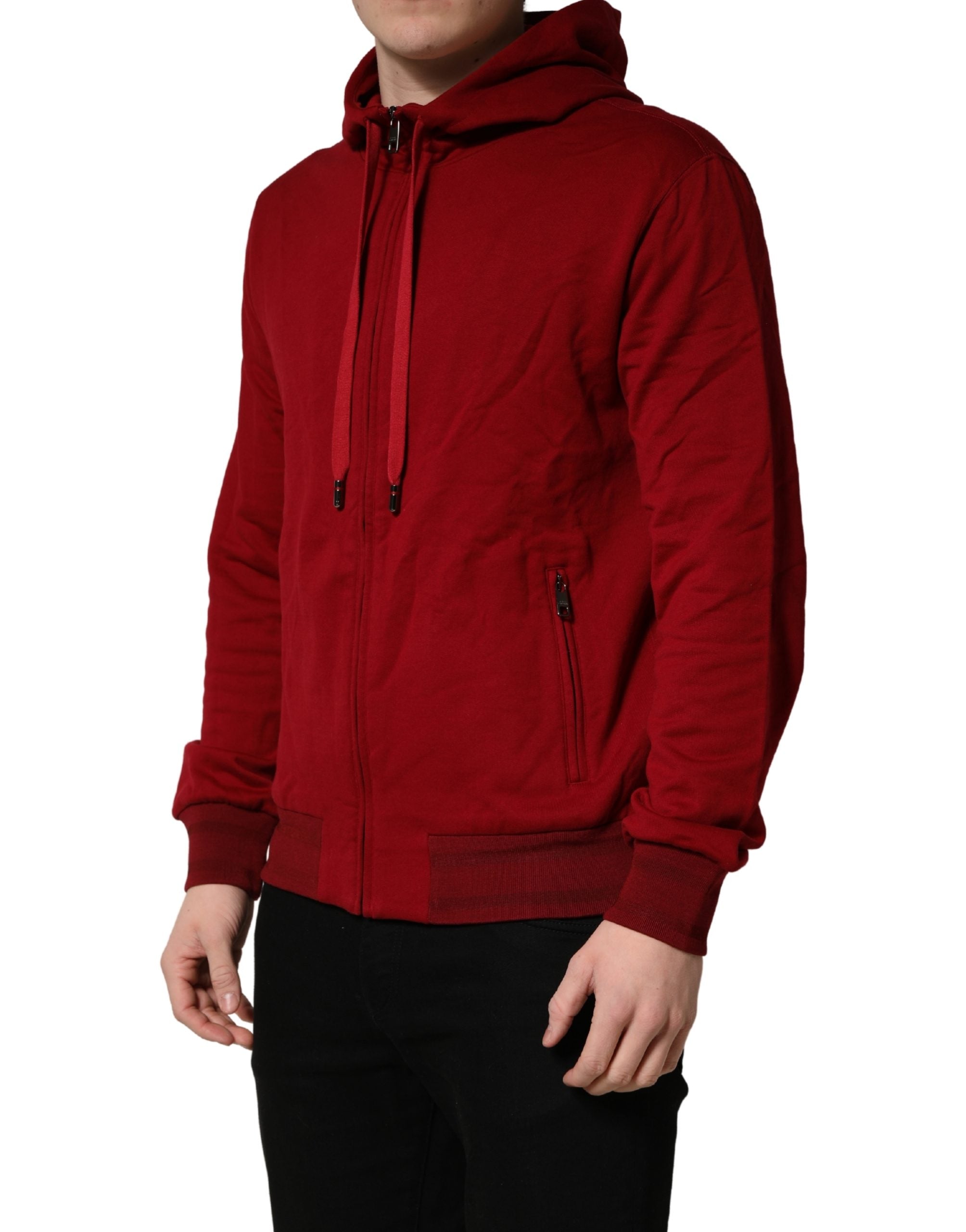 Dolce & Gabbana Red Cotton Full Zip Fleece Men Hoodie Men's Sweater
