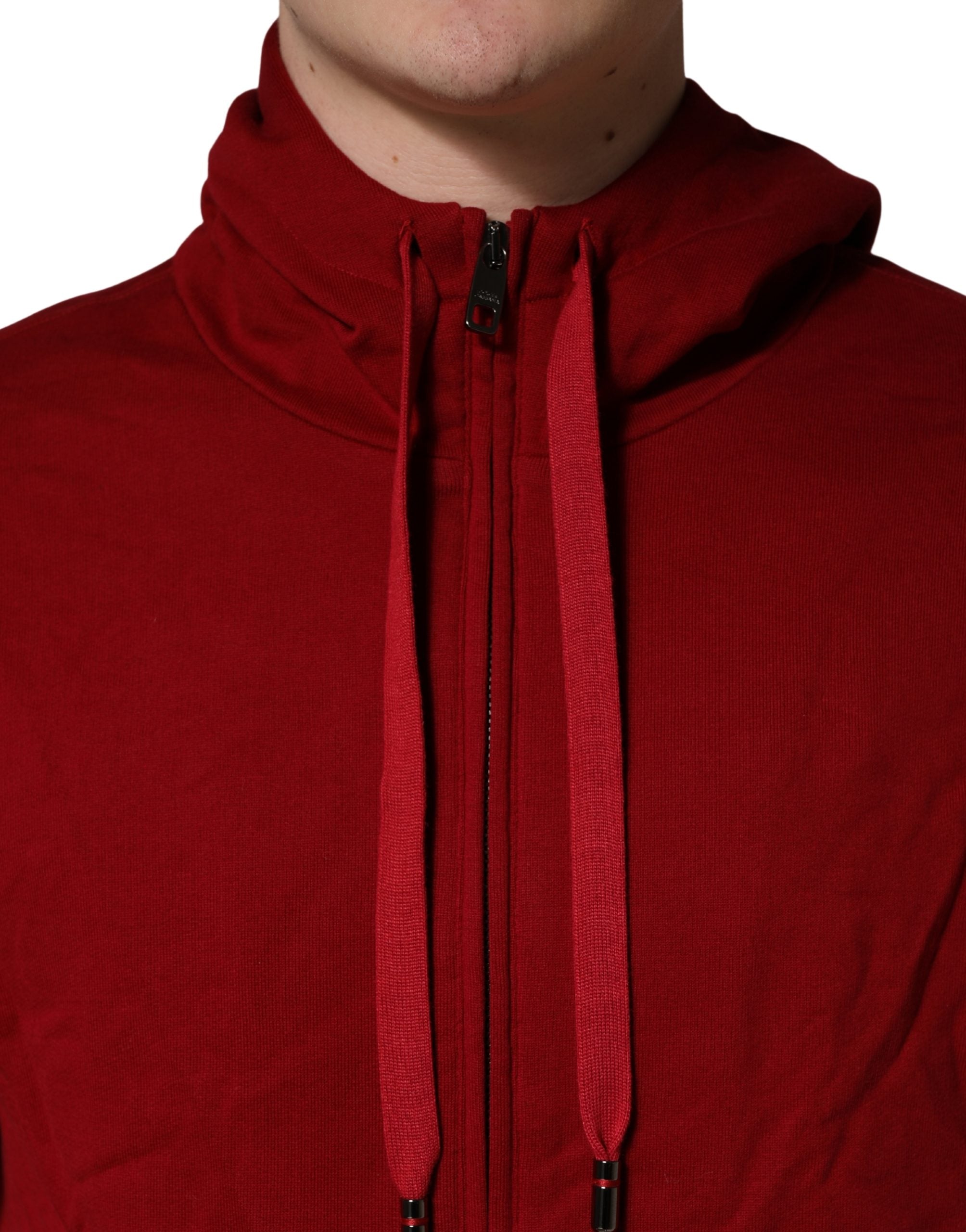 Dolce & Gabbana Red Cotton Full Zip Fleece Men Hoodie Men's Sweater
