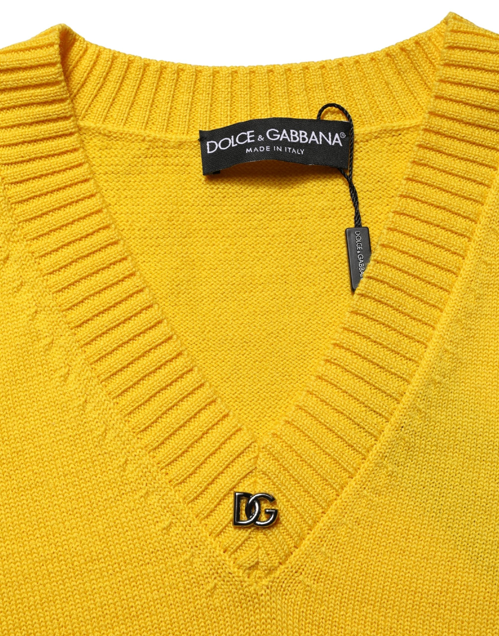Dolce & Gabbana Wool Knitted V-Neck Pullover Men's Yellow
