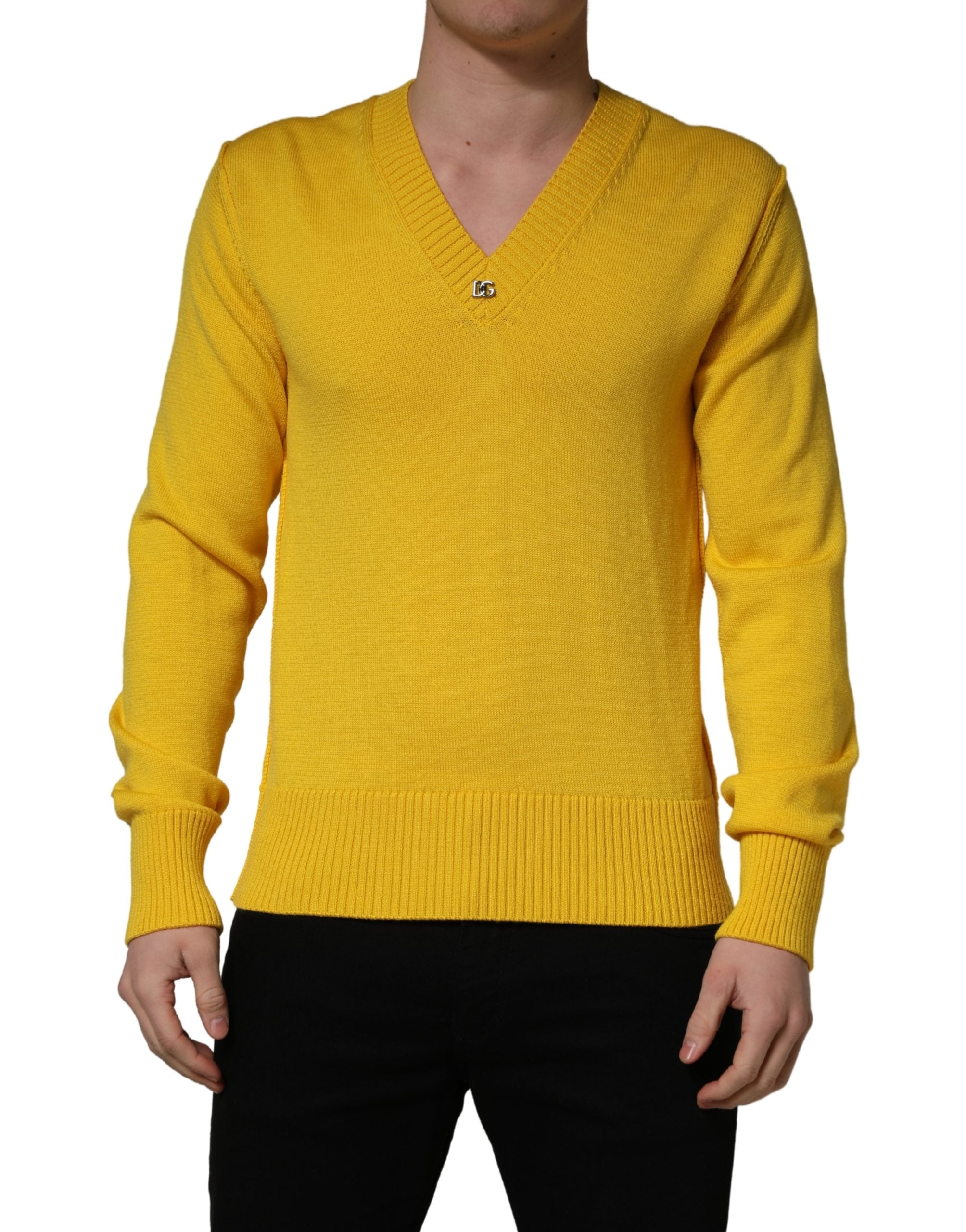 Dolce & Gabbana Wool Knitted V-Neck Pullover Men's Yellow