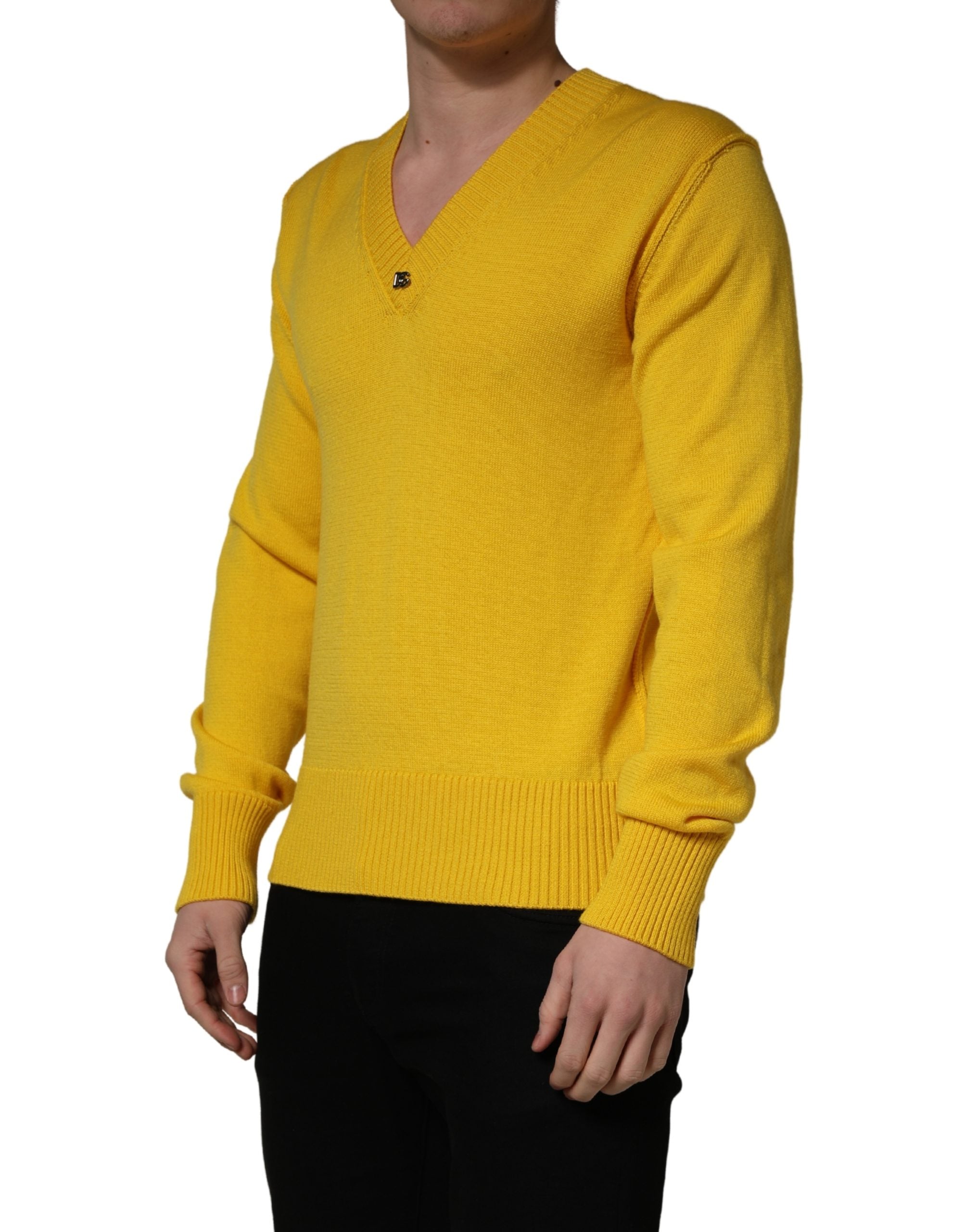 Dolce & Gabbana Wool Knitted V-Neck Pullover Men's Yellow
