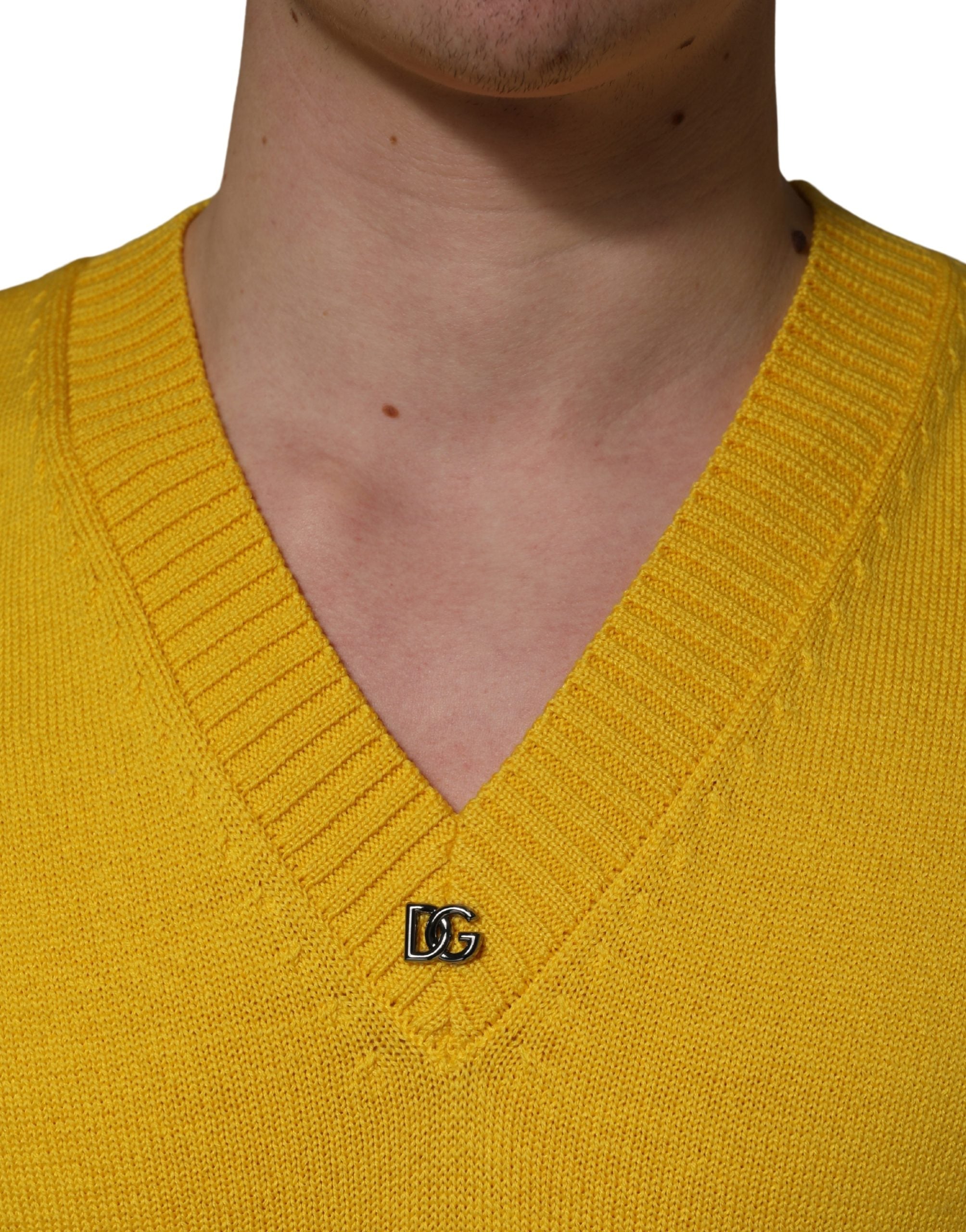 Dolce & Gabbana Wool Knitted V-Neck Pullover Men's Yellow