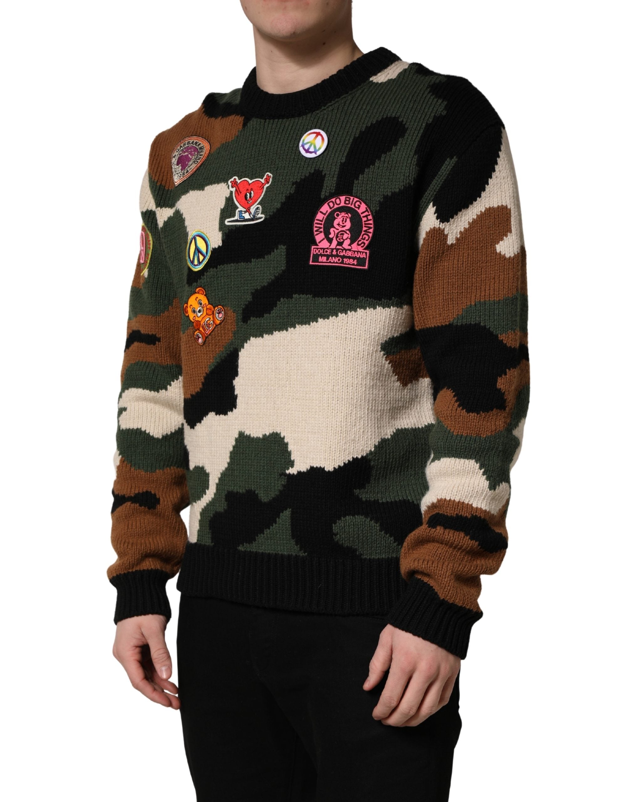 Dolce & Gabbana Multicolor Intarsia Knit Camouflage Pullover Men's Sweater