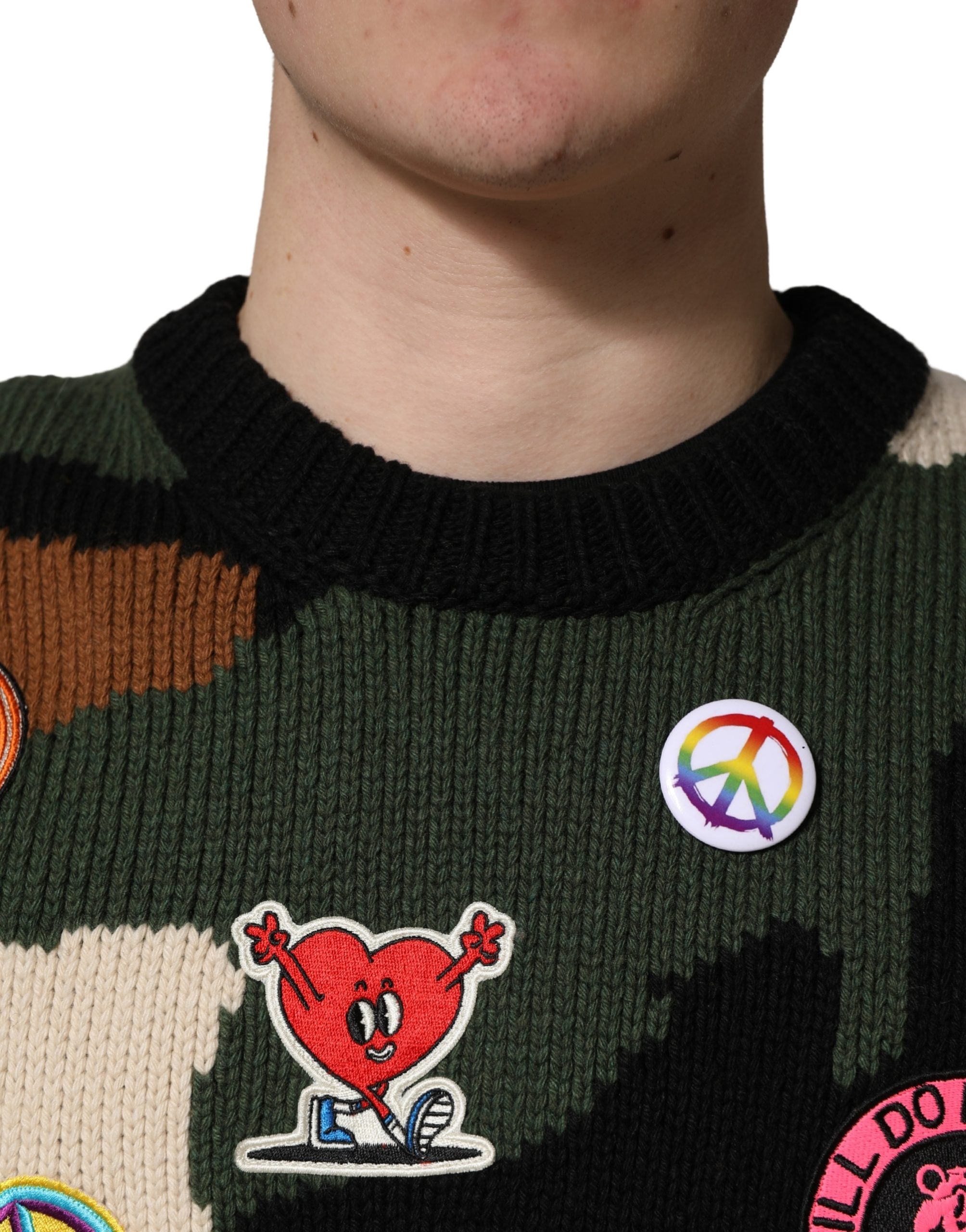 Dolce & Gabbana Multicolor Intarsia Knit Camouflage Pullover Men's Sweater
