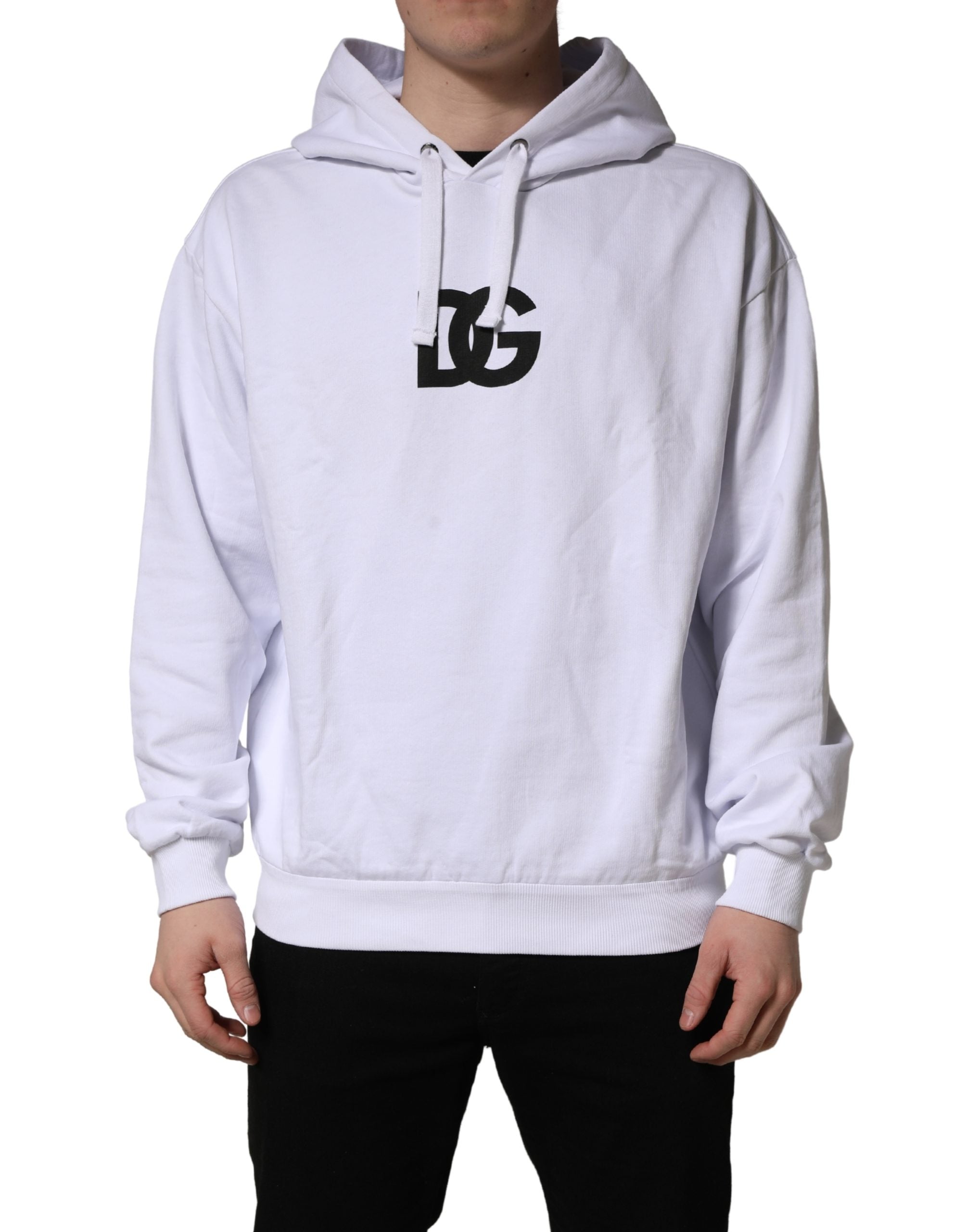 Dolce & Gabbana White Logo Print Cotton Hooded Sweatshirt Men's Sweater (Pre-Owned)