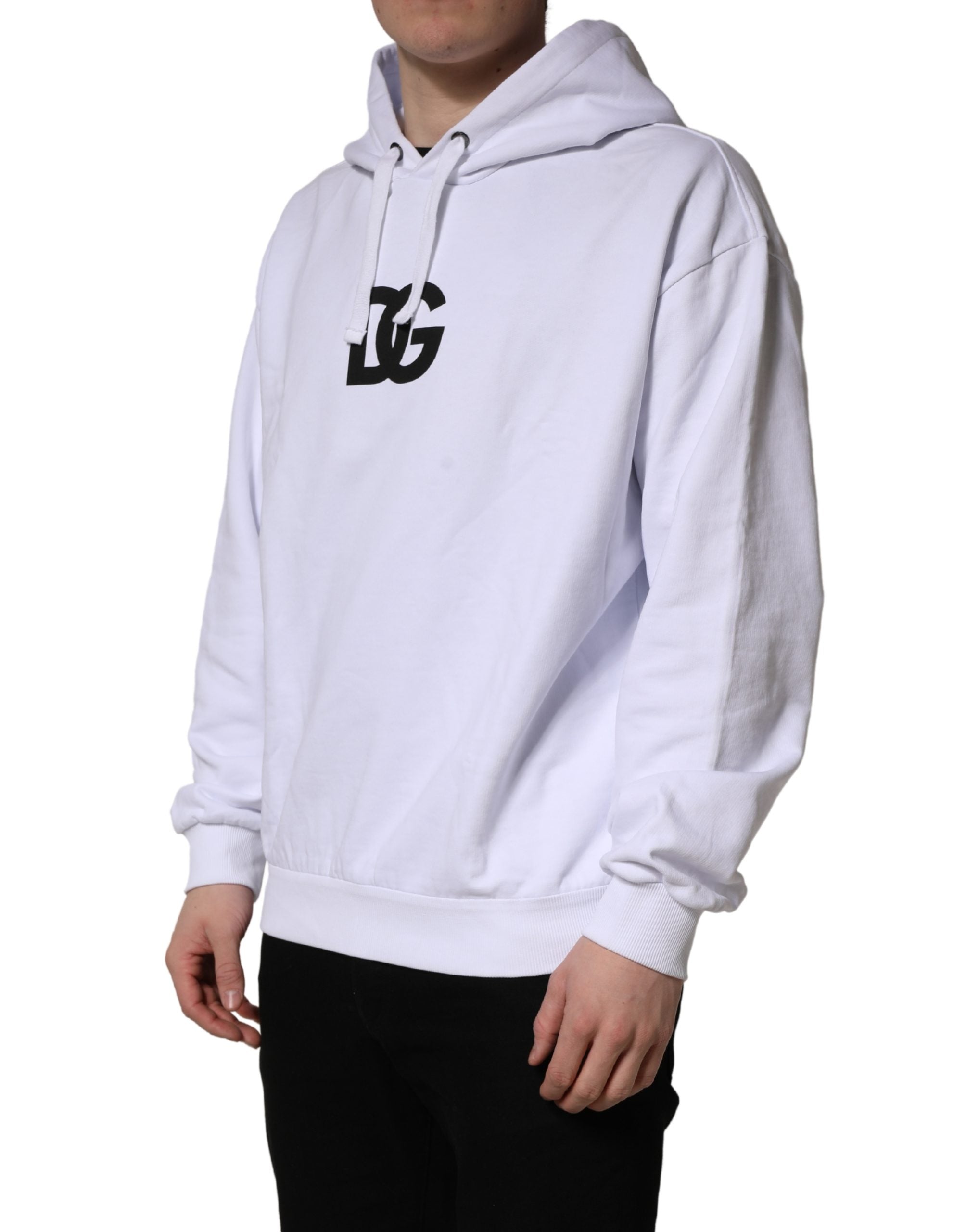 Dolce & Gabbana White Logo Print Cotton Hooded Sweatshirt Men's Sweater (Pre-Owned)