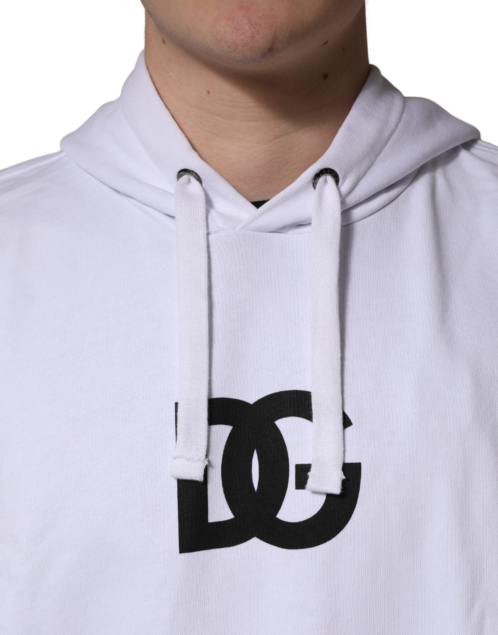 Dolce & Gabbana White Logo Print Cotton Hooded Sweatshirt Men's Sweater (Pre-Owned)