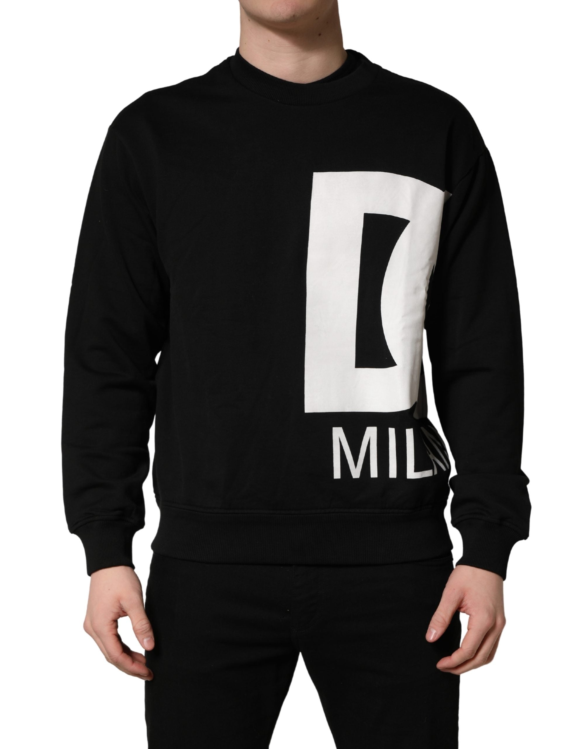 Dolce & Gabbana Black Logo Milano Cotton Sweatshirt Men's Sweater