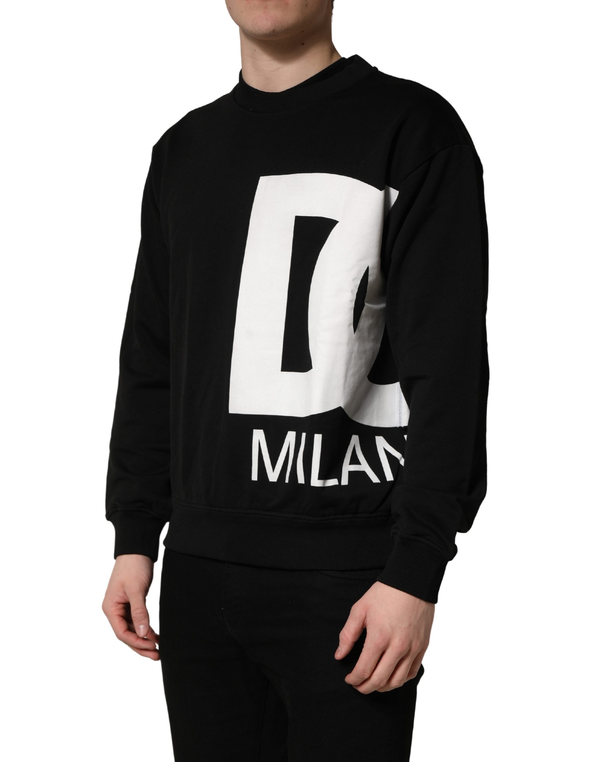 Dolce & Gabbana Black Logo Milano Cotton Sweatshirt Men's Sweater