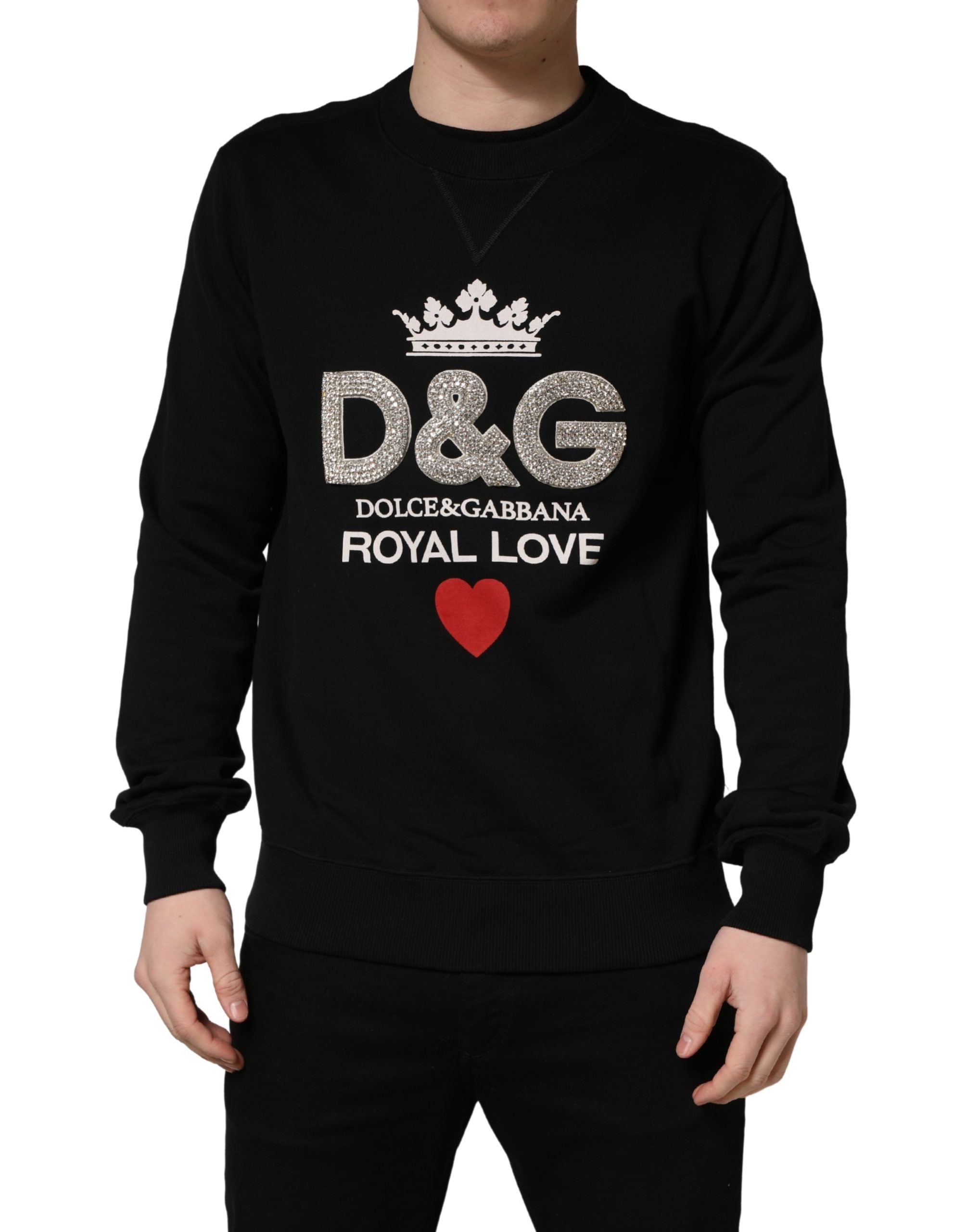 Dolce & Gabbana Black Embellished Cotton Sweatshirt Men's Sweater