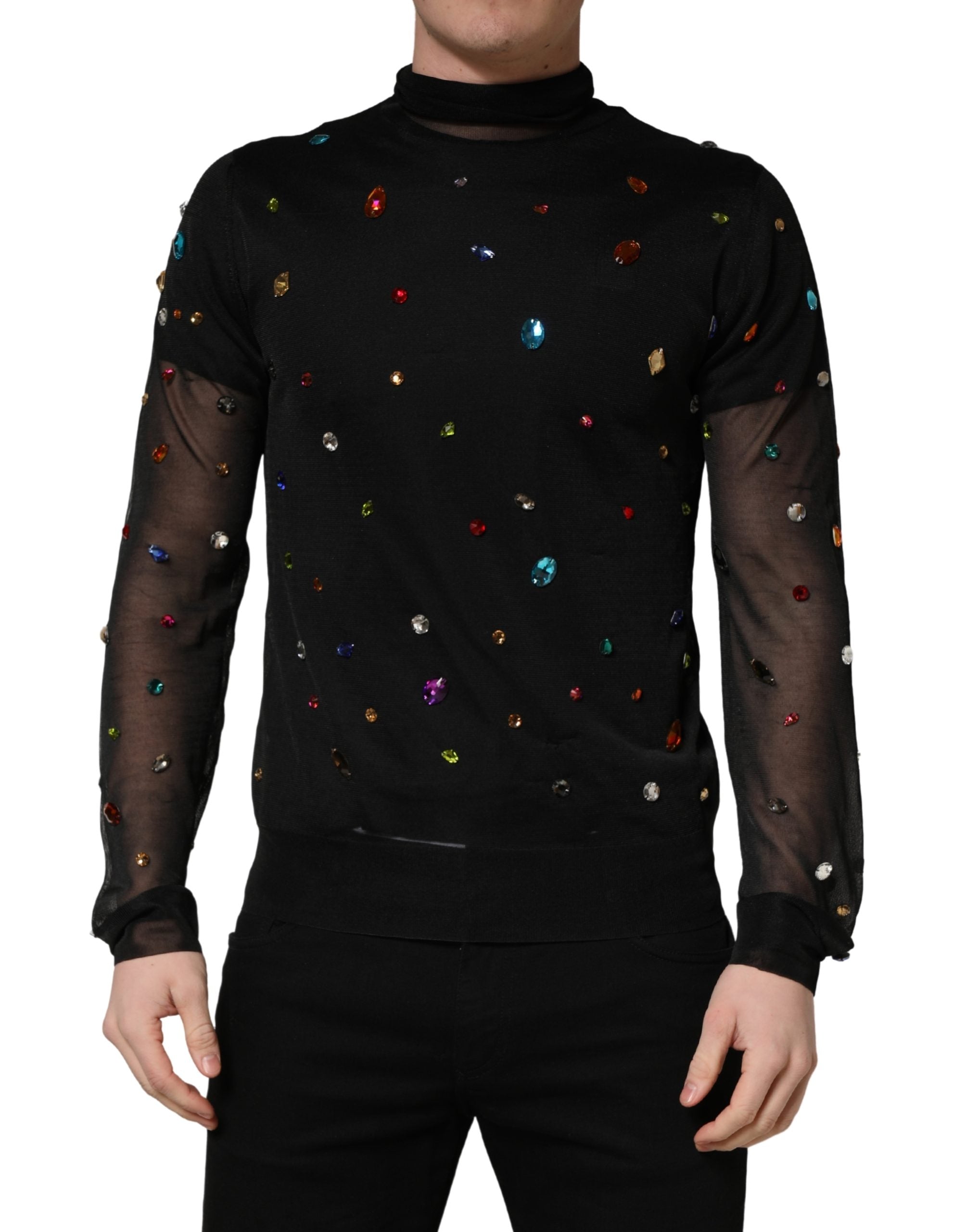 Dolce & Gabbana Black Crystal Embellished TurtleNeck Men's Sweater (Pre-Owned)