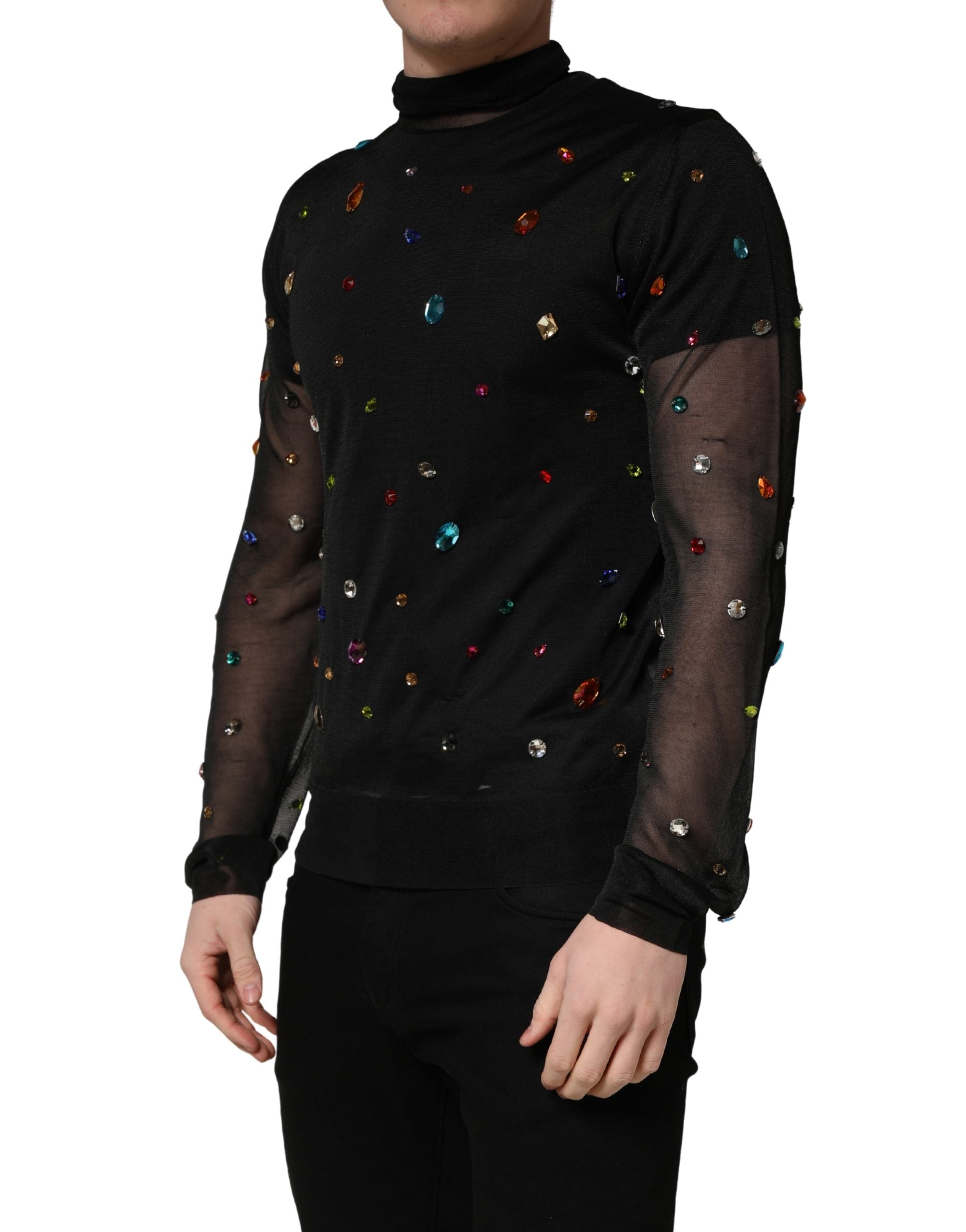 Dolce & Gabbana Black Crystal Embellished TurtleNeck Men's Sweater (Pre-Owned)