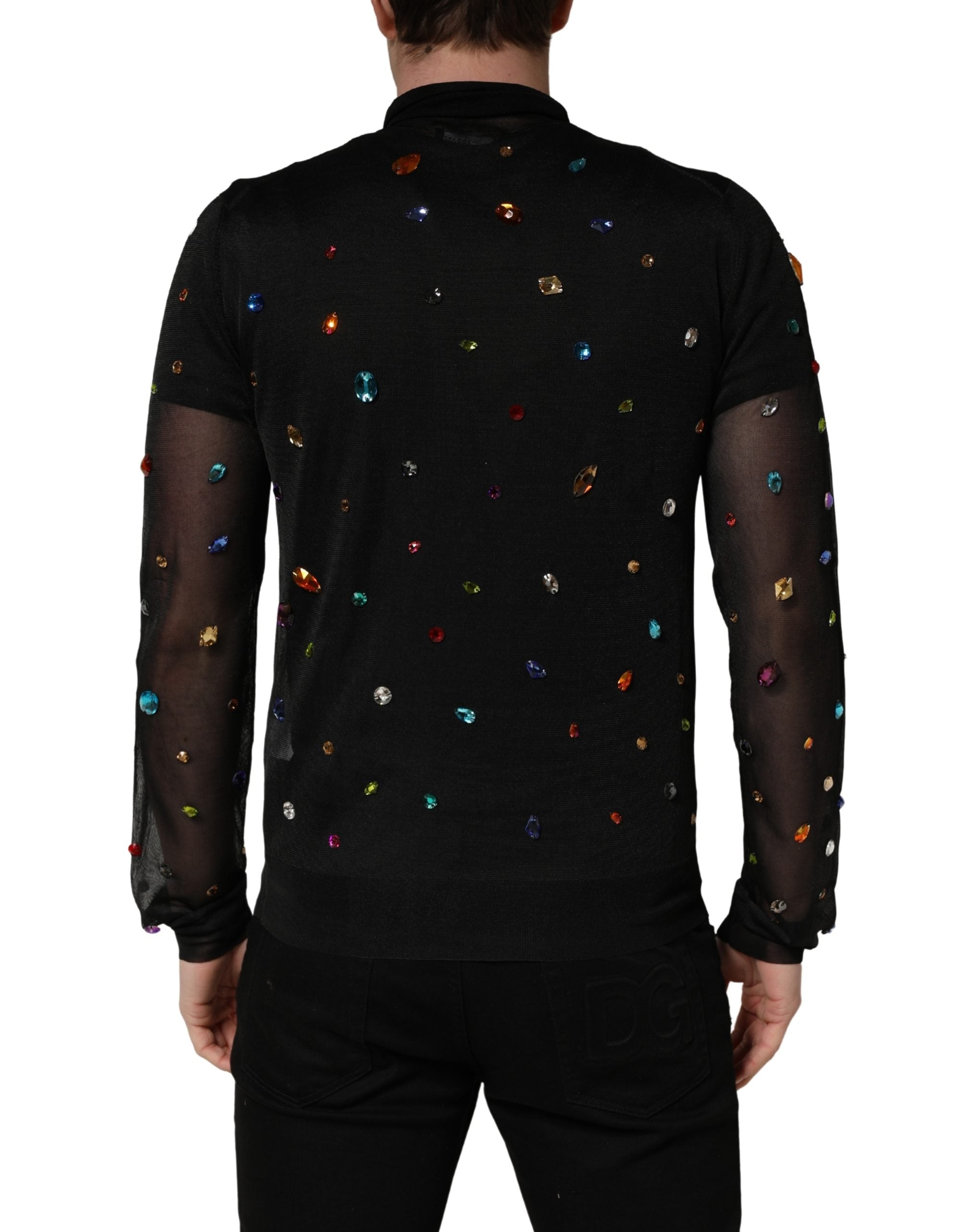 Dolce & Gabbana Black Crystal Embellished TurtleNeck Men's Sweater (Pre-Owned)