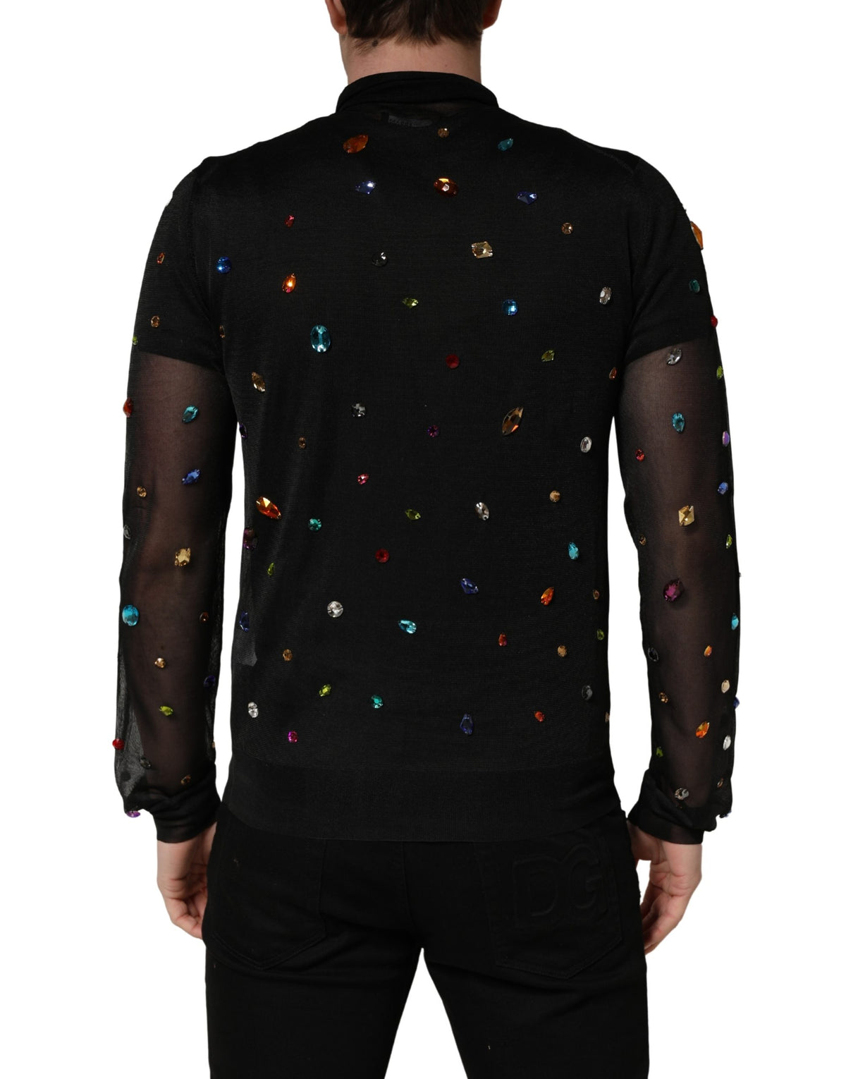 Dolce & Gabbana Black Crystal Embellished TurtleNeck Men's Sweater (Pre-Owned)