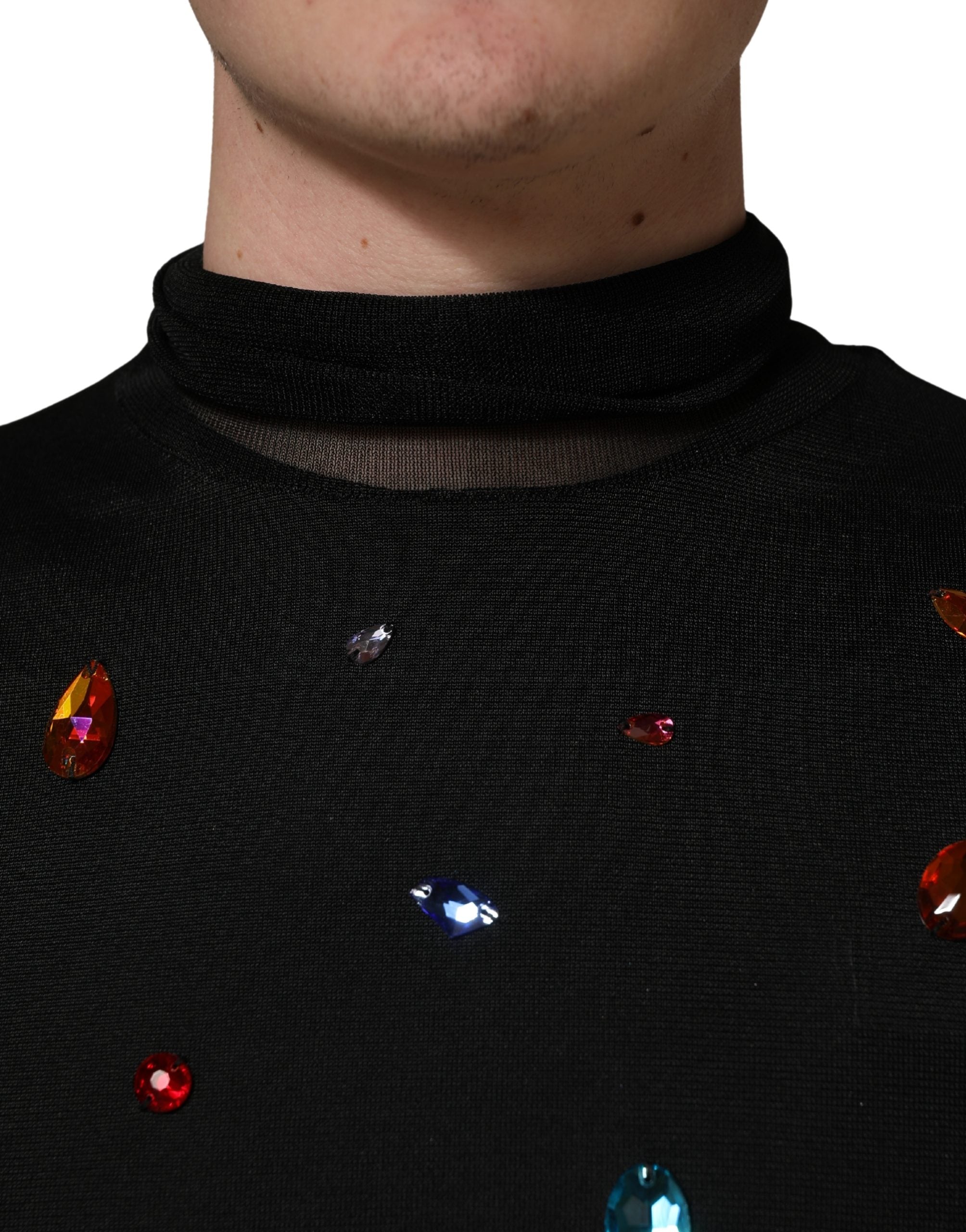 Dolce & Gabbana Black Crystal Embellished TurtleNeck Men's Sweater (Pre-Owned)