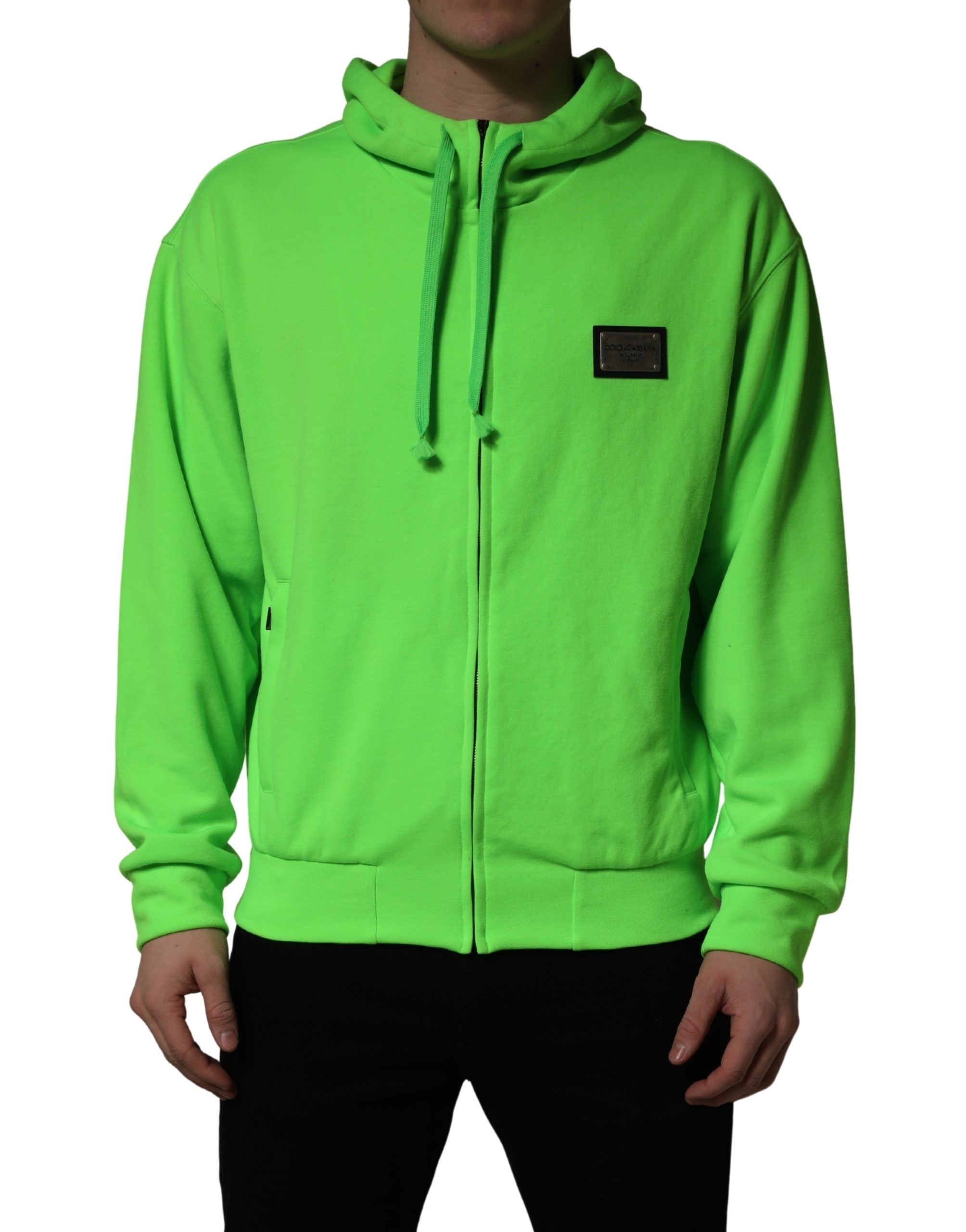 Dolce & Gabbana Green FullZip Fleece HoodedSweatshirt Men's Sweater