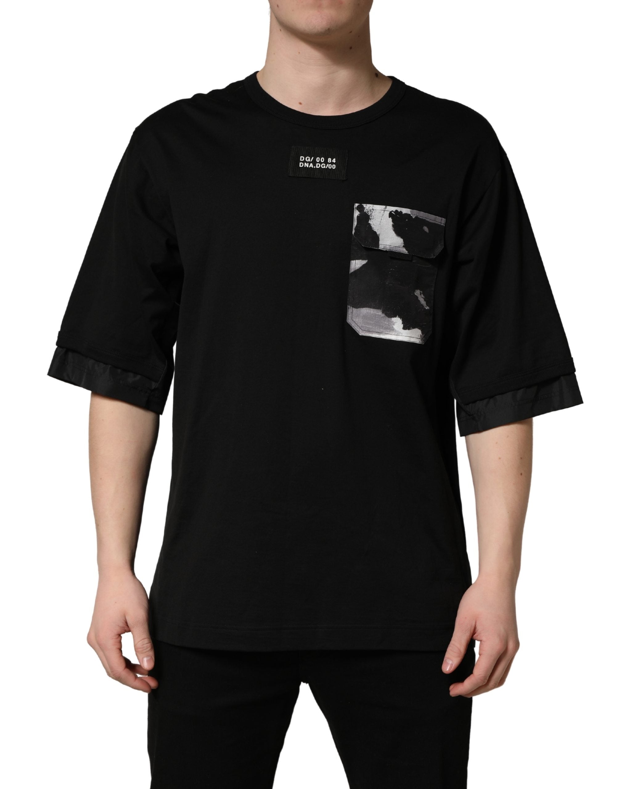 Dolce & Gabbana Black Camouflage Pocket Oversized Men's T-shirt