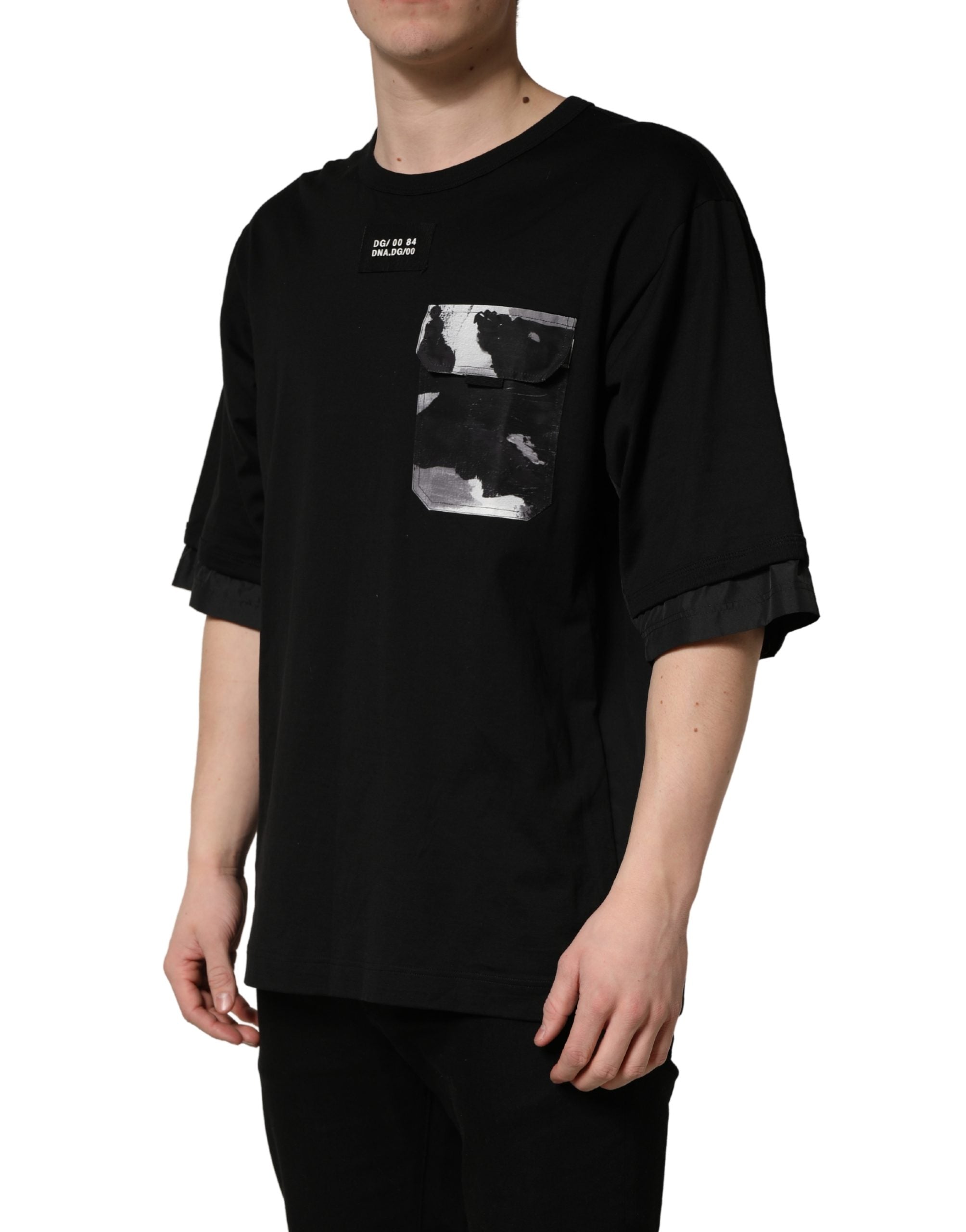 Dolce & Gabbana Black Camouflage Pocket Oversized Men's T-shirt