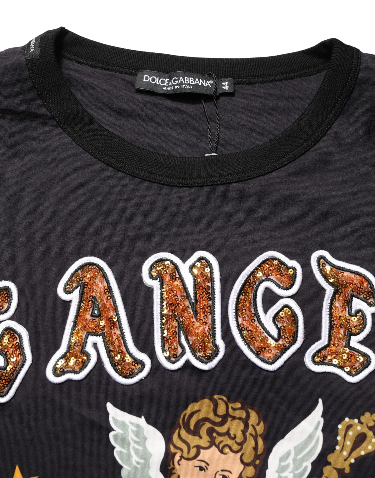 Dolce & Gabbana Black Angel Print Cotton Crew Neck Men's T-shirt