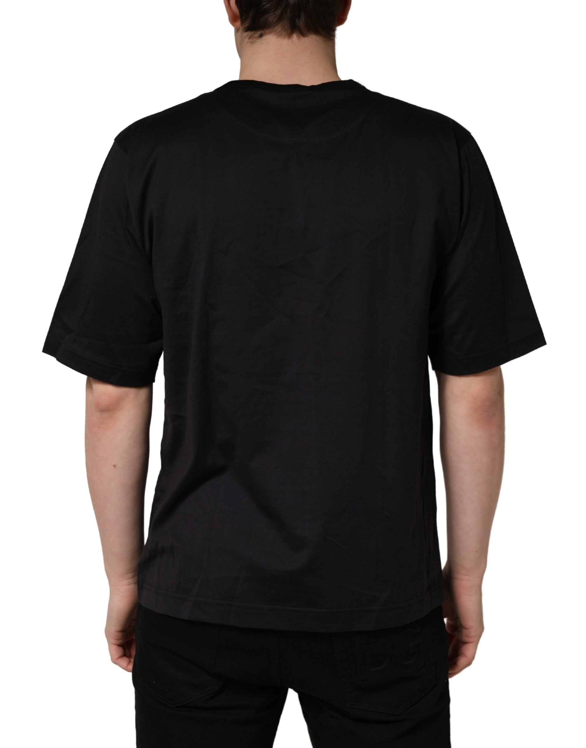 Dolce & Gabbana Black Angel Print Cotton Crew Neck Men's T-shirt