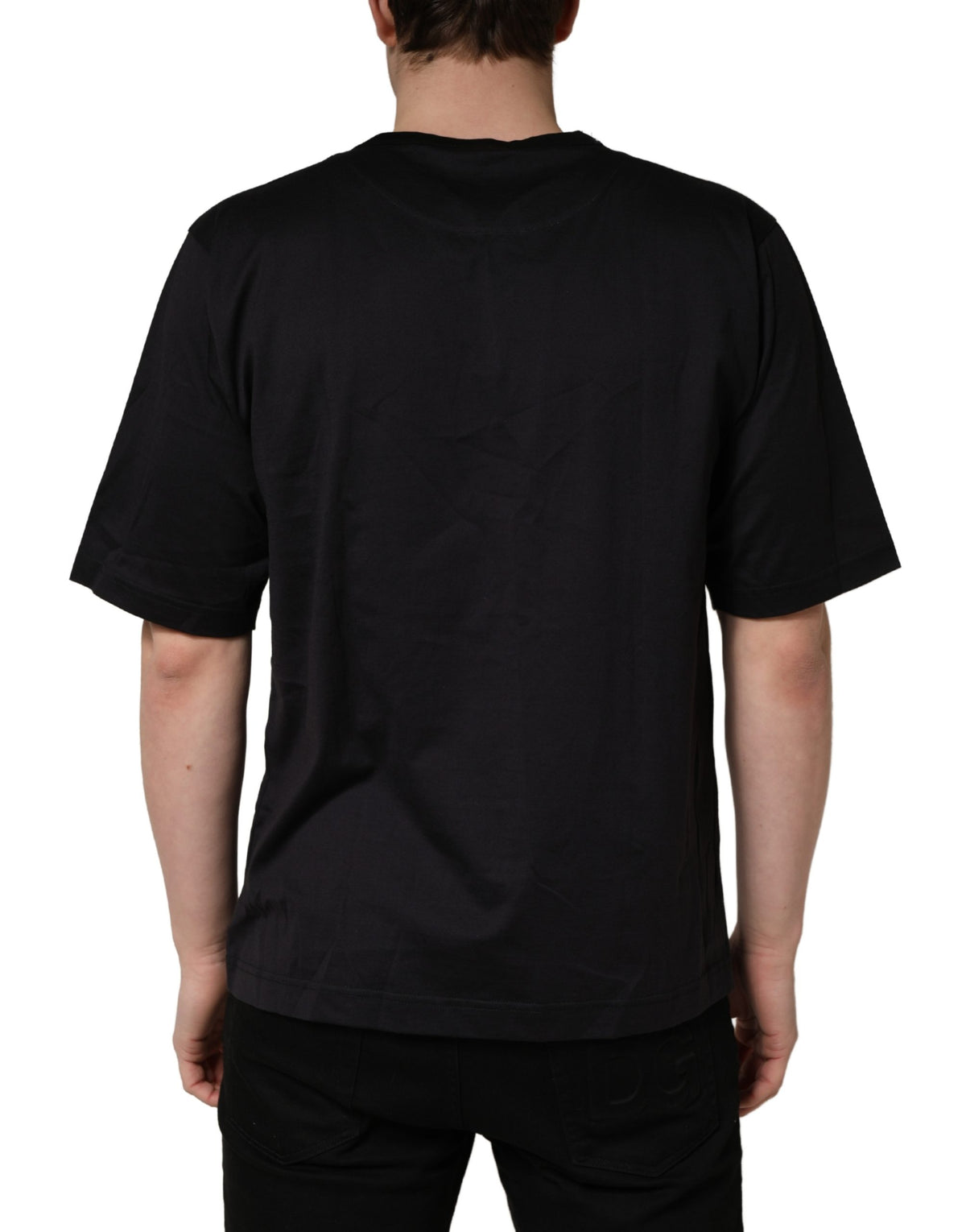 Dolce & Gabbana Black Angel Print Cotton Crew Neck Men's T-shirt