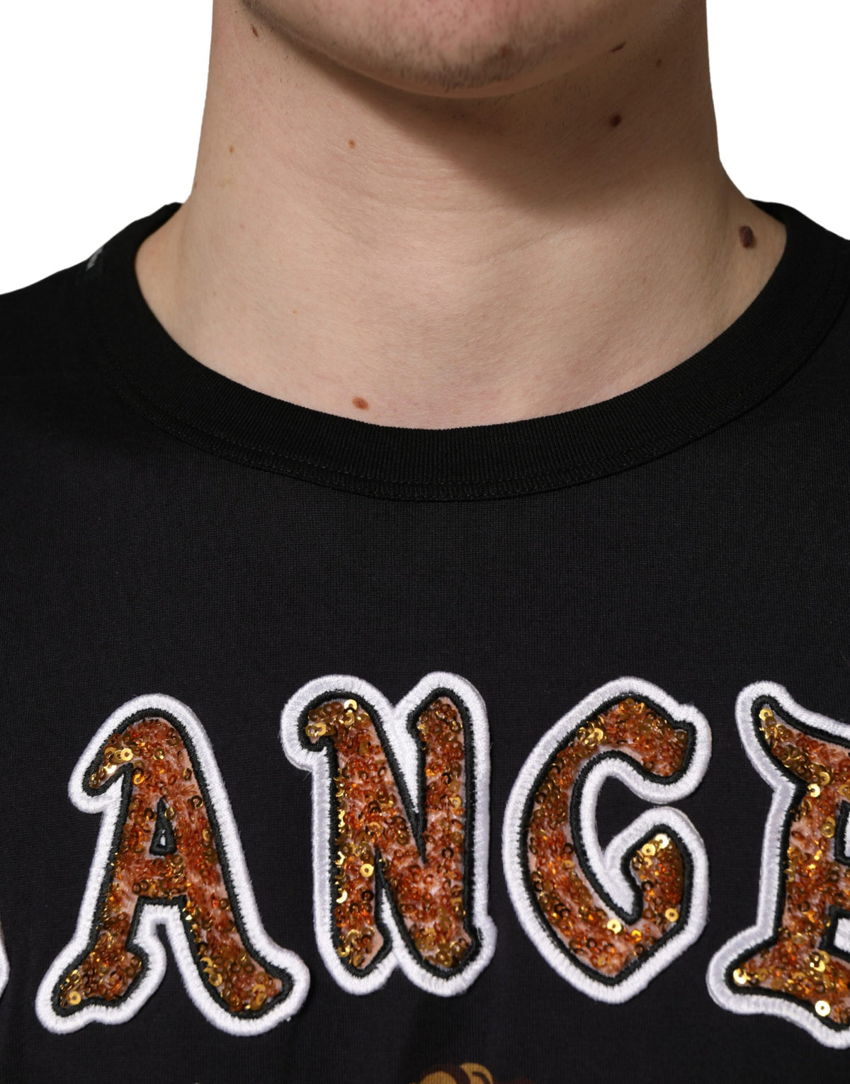 Dolce & Gabbana Black Angel Print Cotton Crew Neck Men's T-shirt