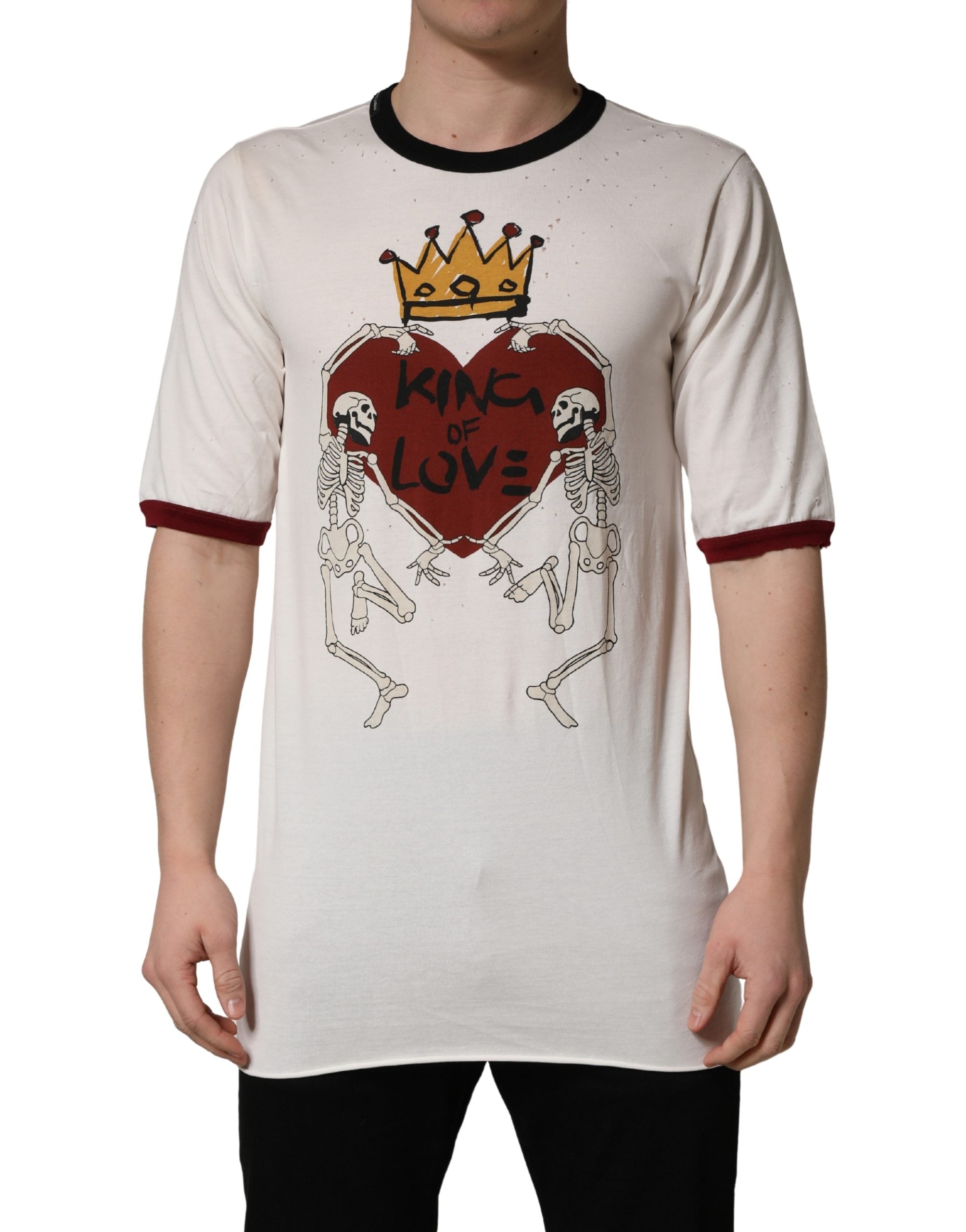 Dolce & Gabbana White King Of Love Print Cotton Men Jersey Men's T-shirt (Pre-Owned)