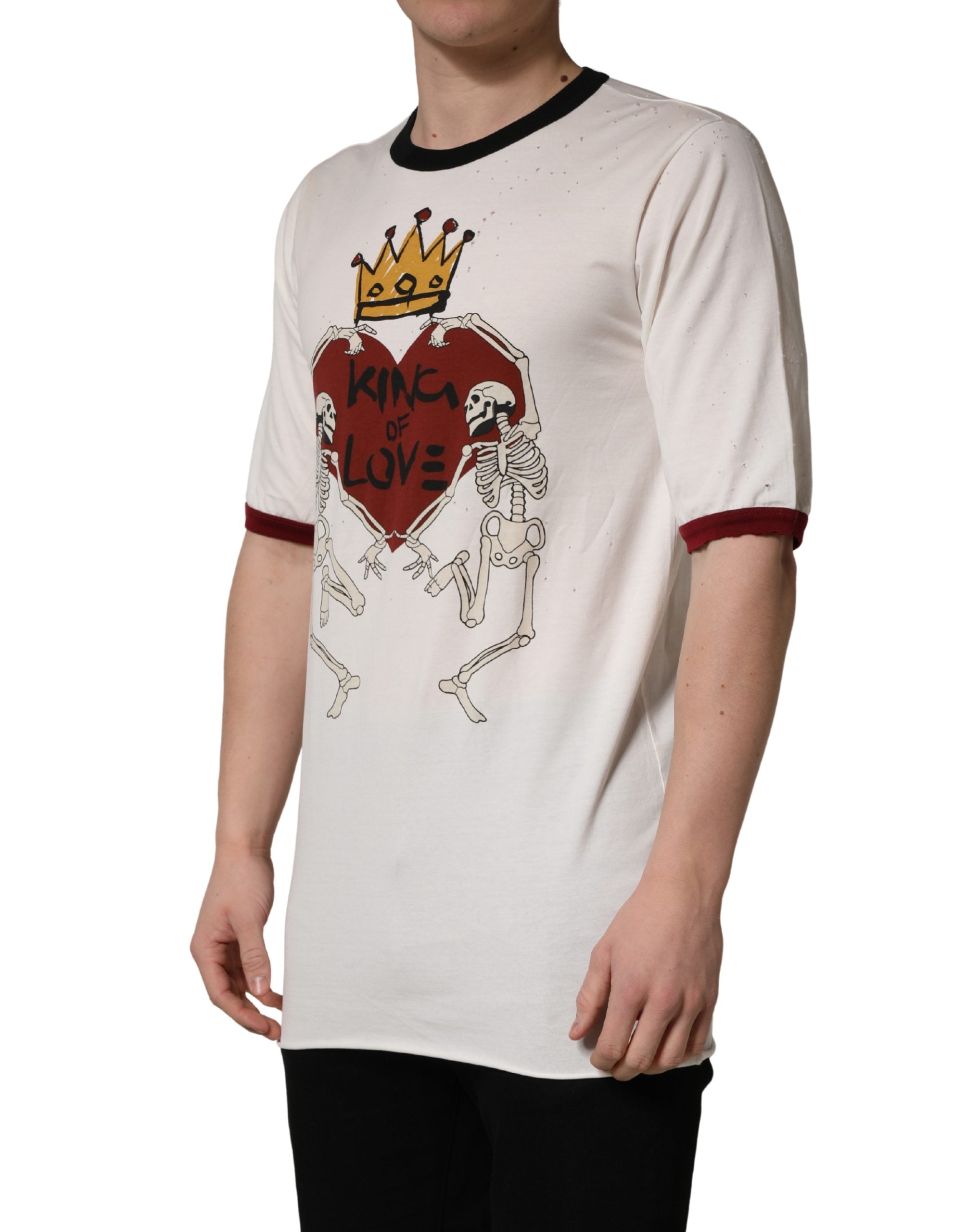 Dolce & Gabbana White King Of Love Print Cotton Men Jersey Men's T-shirt (Pre-Owned)