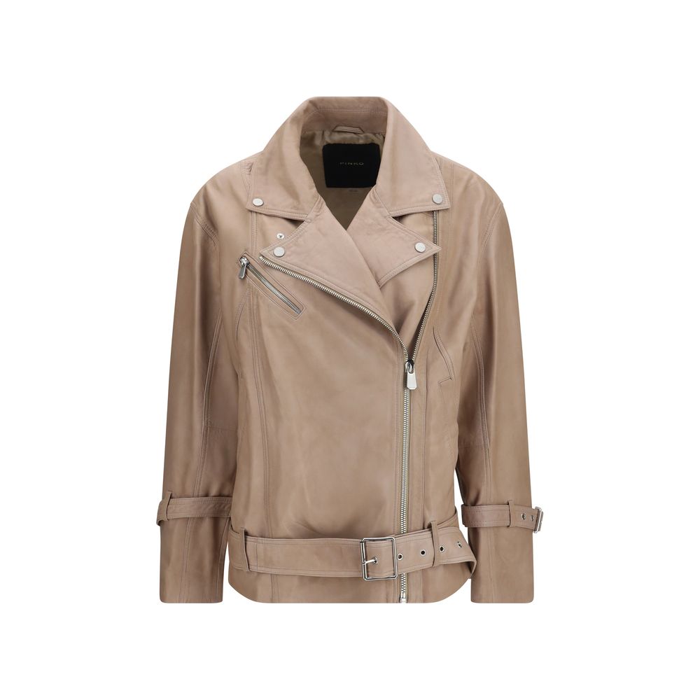 PINKO Beige Lambskin Leather Women's Jacket