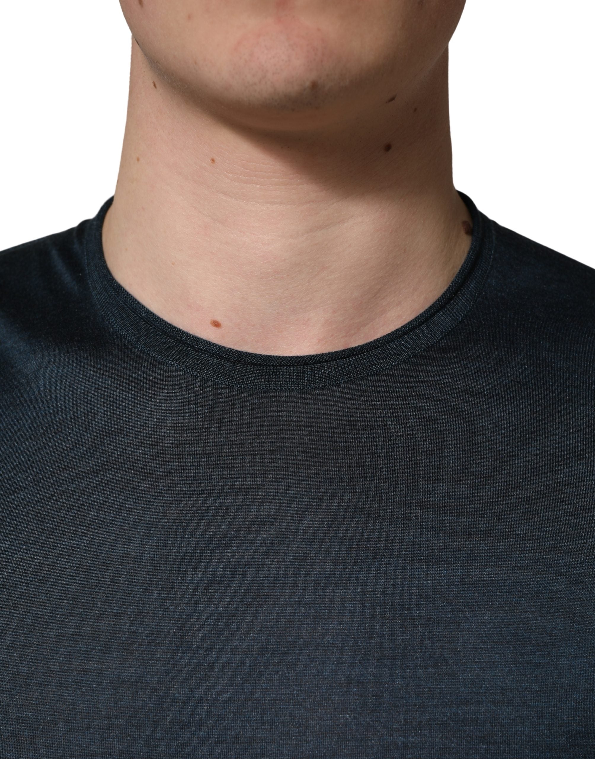 Dolce & Gabbana Dark Blue Silk Crew Neck Short Sleeve Men's T-shirt